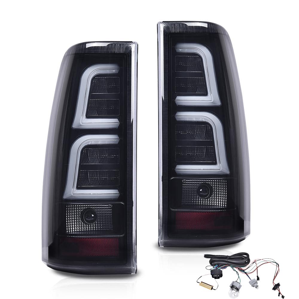 PIT66 LED Tail Lights Replacement for Chevy Silverado 2003-2006 - Smoked Lens with Wiring Harness - Compatible with GM2800174 & GM2801174 - Upgrade Your Truck's Style & Safety for Night Driving