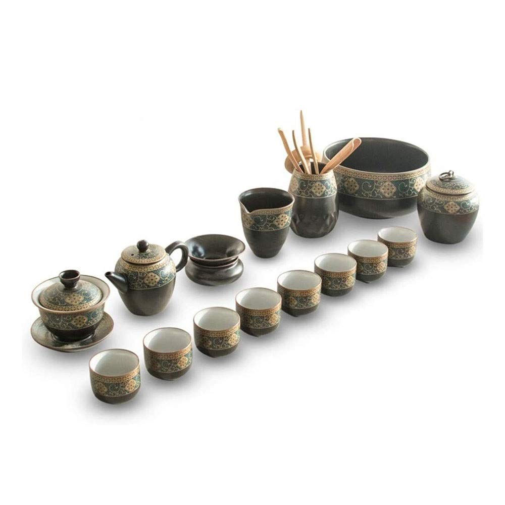 QIN 15-Piece Porcelain Coffee & Tea Set - 8 Cups with Saucers, Teapot, Sugar Bowl, Creamer & Teaspoons - Elegant Gift Set for Home, Office & Entertaining