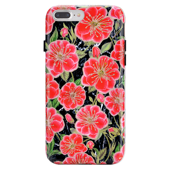 Black Hibiscus Rose Gold Chrome Floral iPhone Case - Stylish Protective Cover for iPhone 13/14/15 Pro Max - Perfect for Everyday Use, Travel & Gift Giving