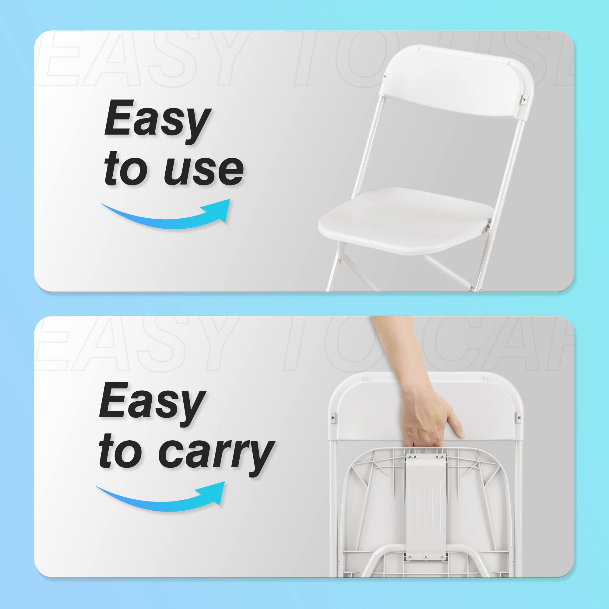 Allpop 10 Pack White Plastic Folding Chairs - Heavy Duty 300lb Capacity, Steel Frame Stackable Commercial Chairs for Indoor & Outdoor Use - Perfect for Weddings, Parties, Offices, and Events