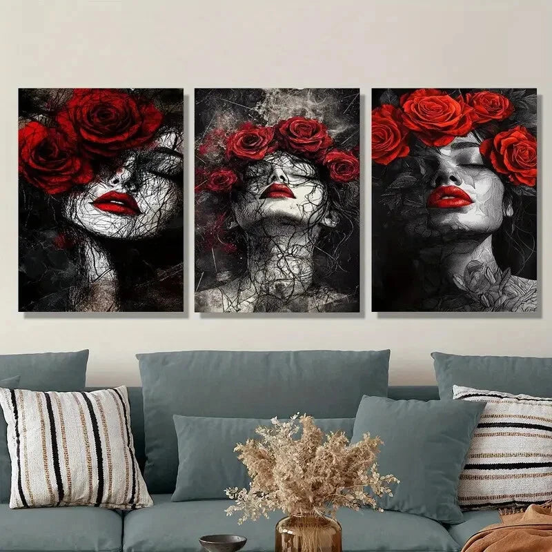 3-Piece Romantic Valentine's Day Metal Wall Art Set - Modern Love Themed Prints - Ready to Hang Home Decor for Bedroom, Living Room & Gift Giving