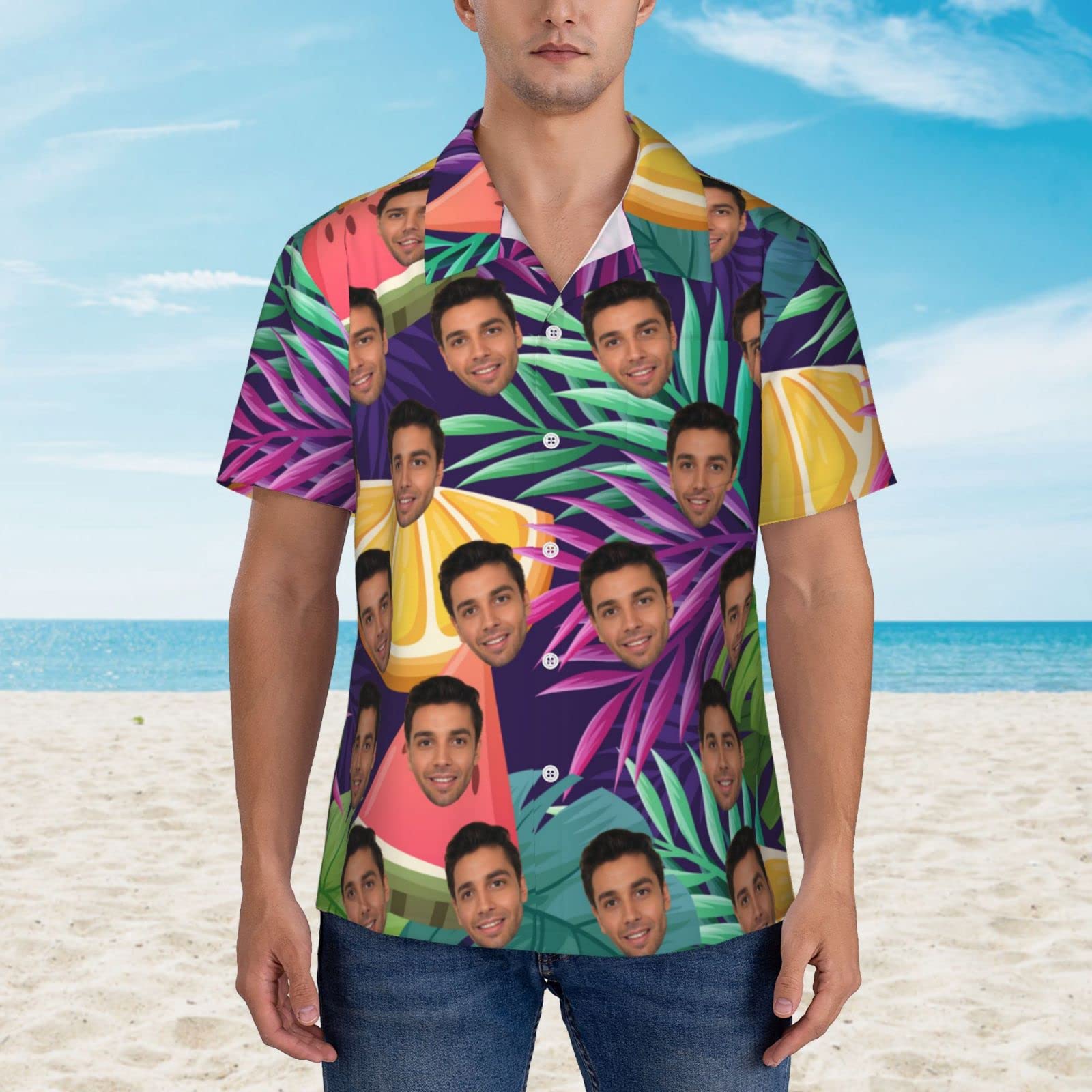 Custom Hawaiian Shirts for Men - Personalized Photo Short Sleeve Button Down Shirts with Face Print | Unique Gifts for Boyfriend, Husband, Father & Son | Beach Party, Vacation & Summer Outfit