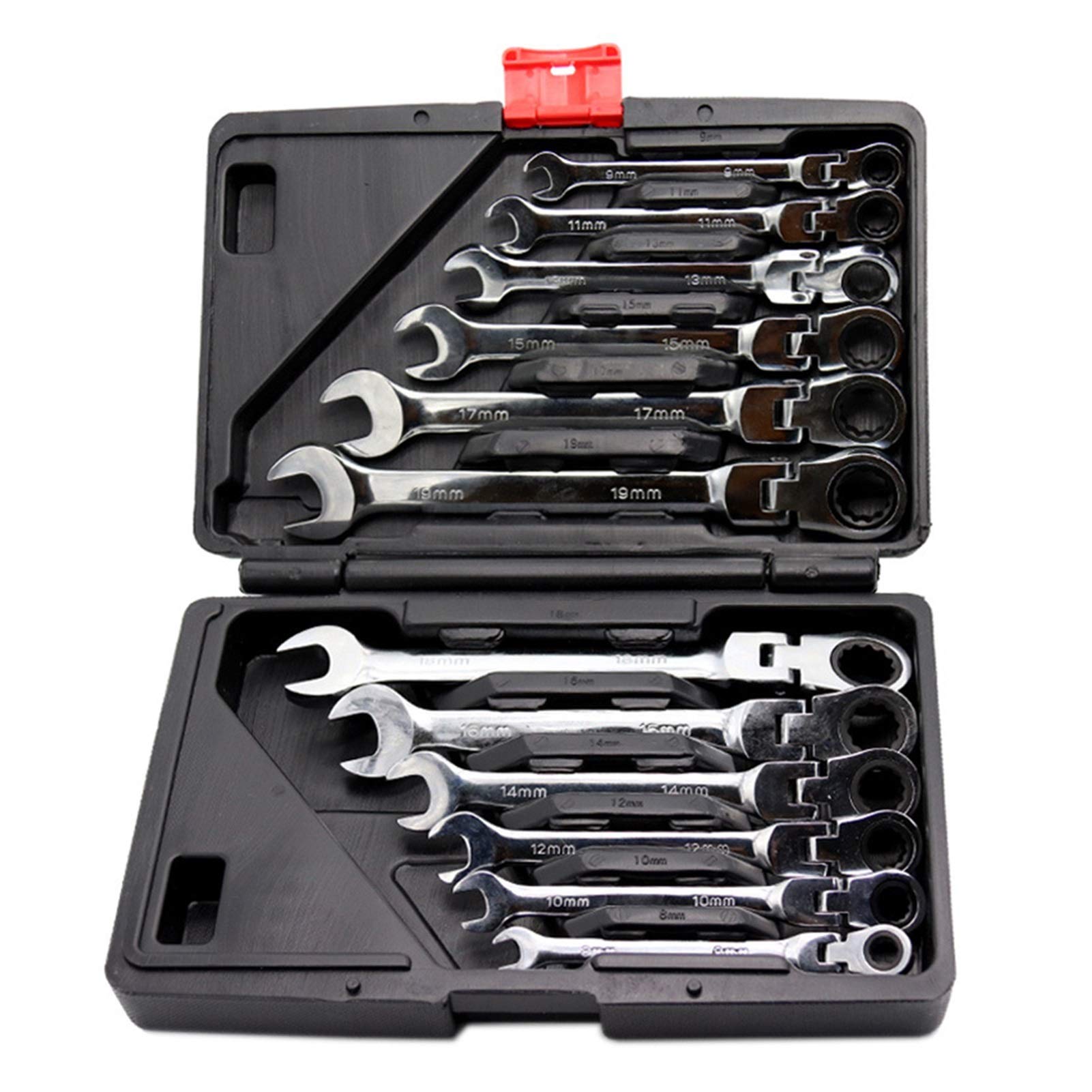 Flexible Head Ratchet Wrench Set - 12-Piece Multitool Combination Wrench Kit with Swivel Head for Car Repair, Plumbing & DIY Projects - Mirror Finish Hand Tools (Perfect for Tight Spaces & Automotive Maintenance)