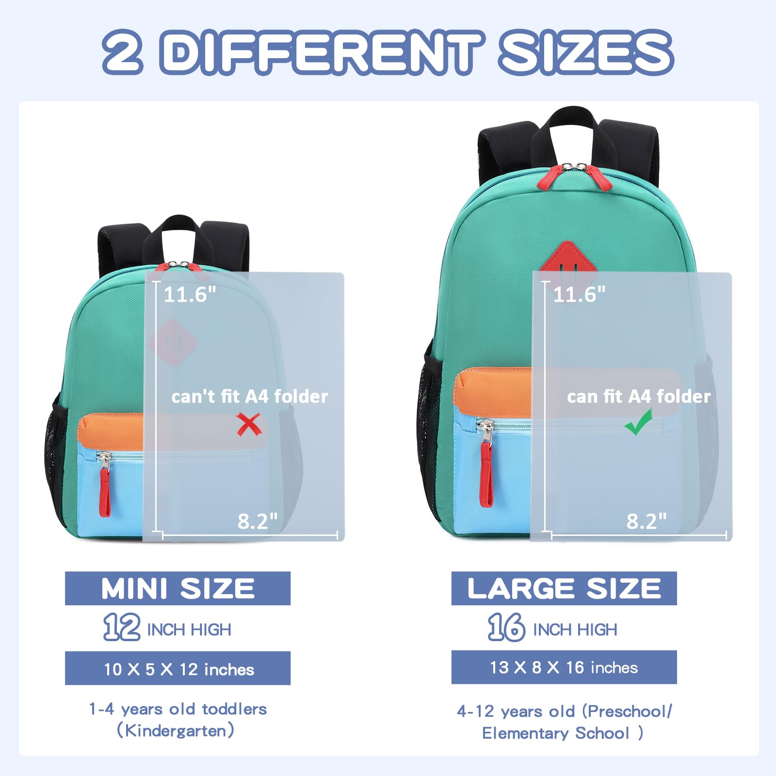 16'' Lightweight Kids Backpack for Boys & Girls - Durable School Bookbag for Elementary & Middle School Students Ages 5-14 - Lake Green & Blue Large Size Backpack - Perfect for School, Travel & Daily Use