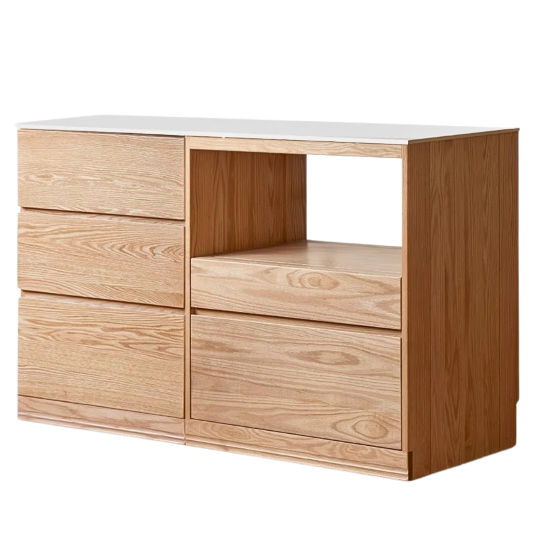 Solid Oak Wood Sideboard Buffet Cabinet - Multi-Functional Storage Locker with Drawers & Shelves for Dining Room, Living Room, and Entryway Organization