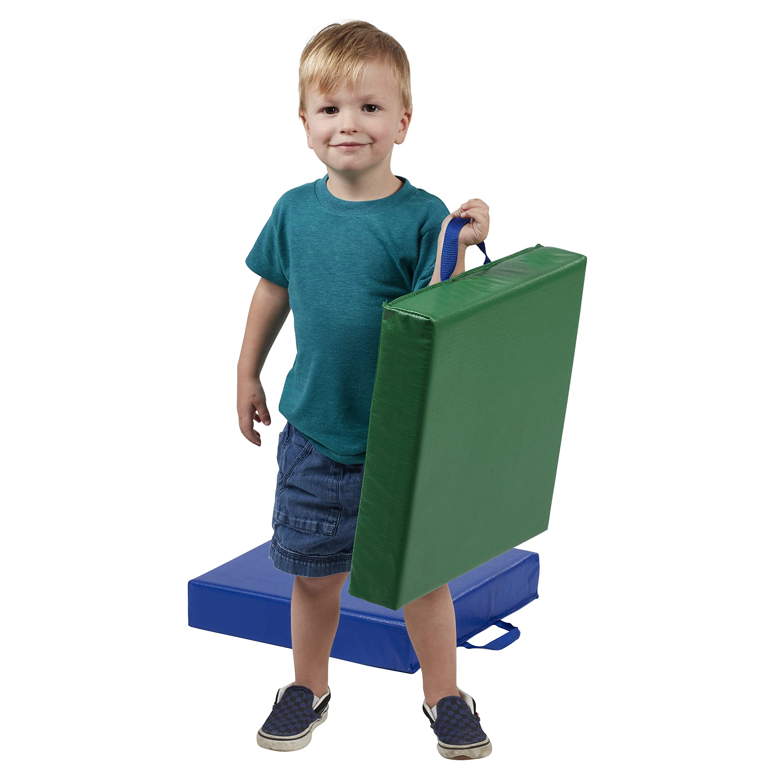 ECR4Kids SoftZone Square Carry Me Floor Cushions - 4-Piece Set with 3in Thick Deluxe Foam for Toddlers & Kids | Portable Flexible Seating for Classroom, Playroom & Home | Assorted Colors