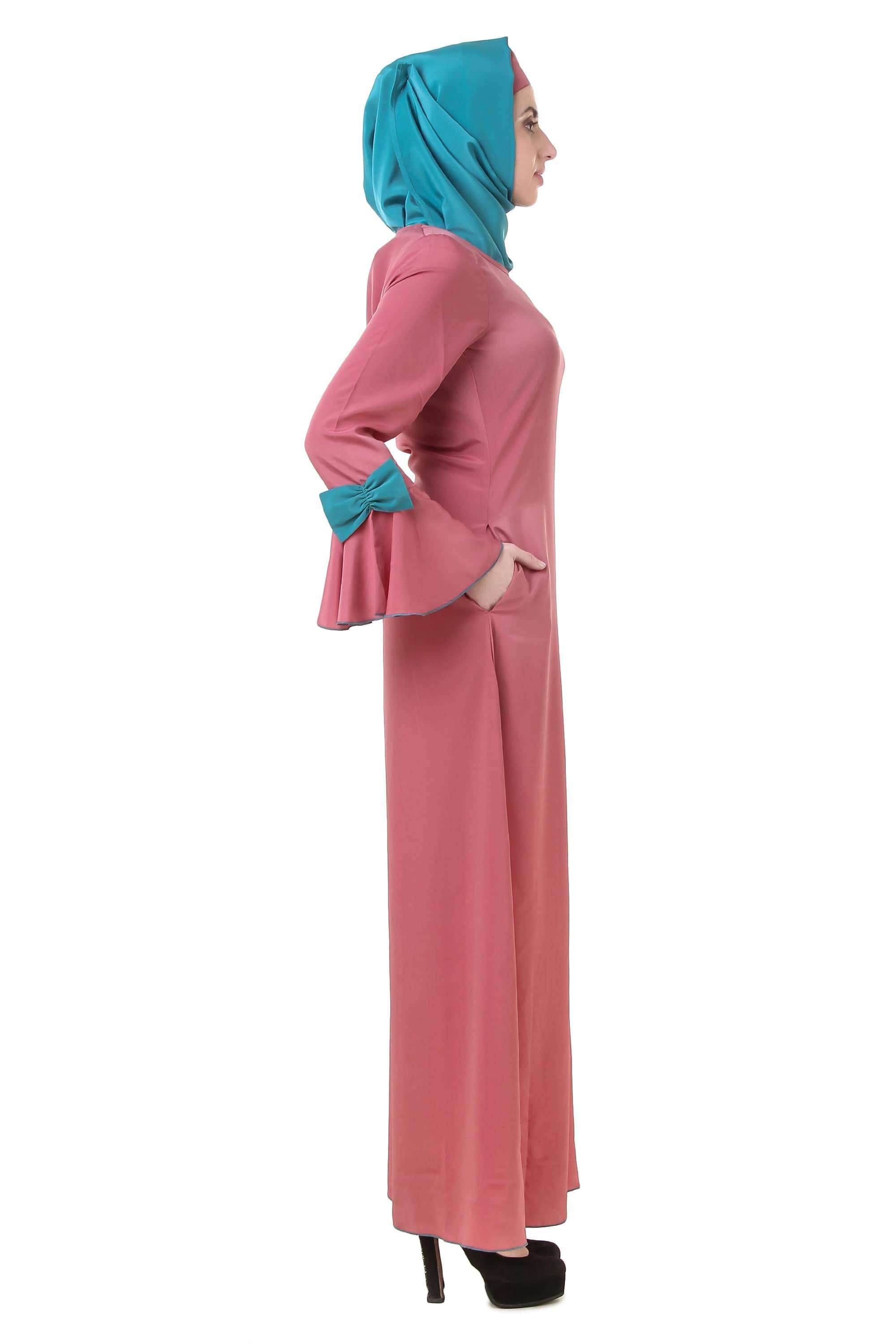 Elegant Dusty Pink Crepe Abaya AY 709 - Modest Islamic Dress for Women - Perfect for Prayer, Eid, and Special Occasions