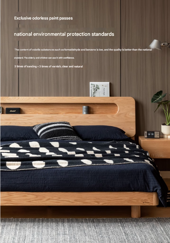 Solid Oak Wood Suspension Luminous Bed - Modern Floating Platform Bed with LED Lighting for Bedroom, Guest Room, or Dorm