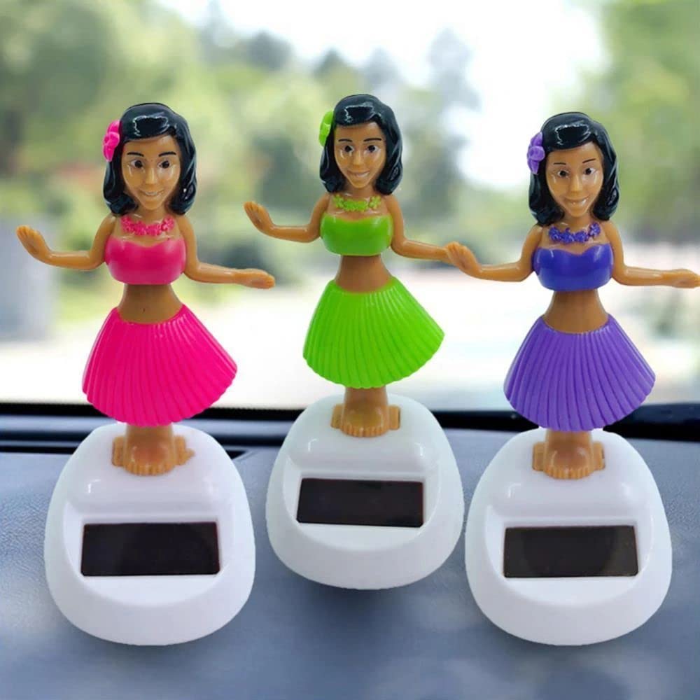 Solar Powered Hula Girl Ornament - Hawaiian Dancing Bobble Head Doll with Swinging Motion (Pink) - Perfect for Home Decor, Garden Party & Tropical Themed Events