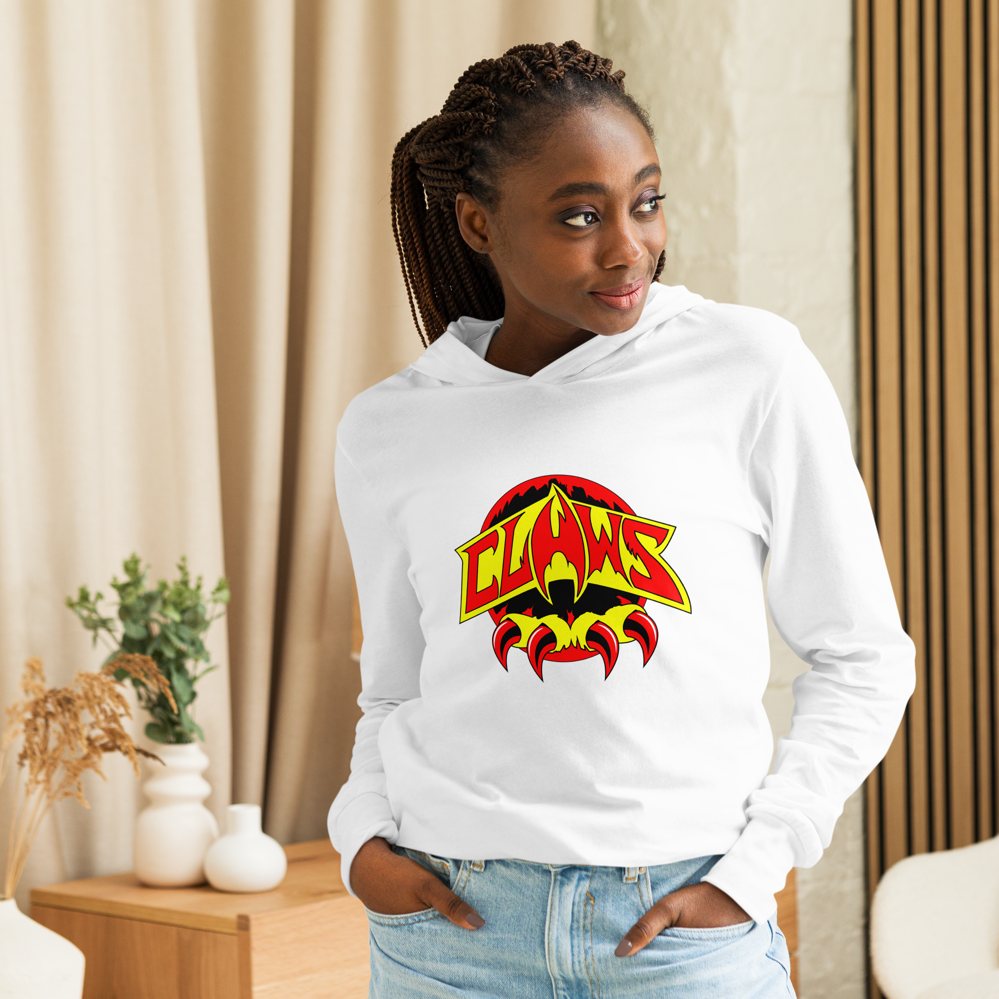 Zoo Jitsu Fighters CLAWS Logo Hooded Long Sleeve Tee - Men's Graphic Pullover Sweatshirt for Martial Arts Fans & Streetwear Fashion | Perfect for Training, Gym, and Casual Wear