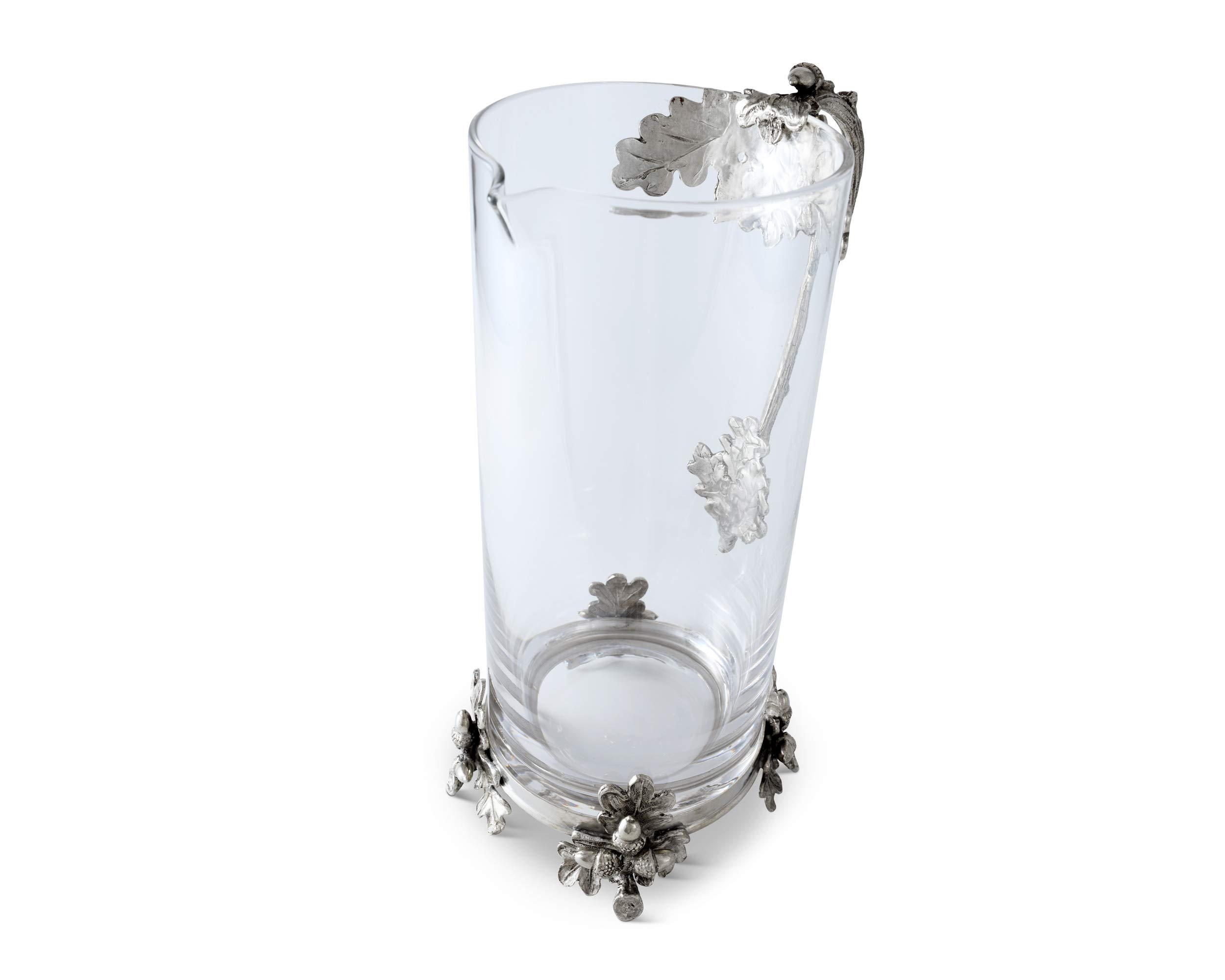 Vagabond House 52 oz Glass Pitcher with Pewter Acorn & Oak Leaf Handle - Perfect for Cold Water, Iced Tea, Juice & Beverages - 10.25 Inch Tall Elegant Serving Pitcher for Parties, Dining & Outdoor Gatherings