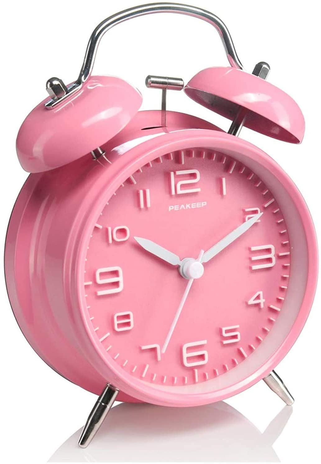 Tophacker 4-inch Twin Bell Alarm Clock with Stereoscopic Dial & Backlight - Battery Operated Loud Vintage Alarm Clock for Bedroom (Pink) | Perfect for Heavy Sleepers, Kids Rooms & Vintage Home Decor