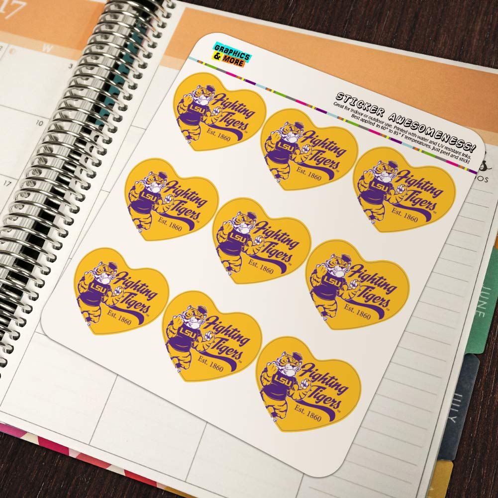 Mike The Fighting Tiger LSU Heart Shaped Planner Stickers - Scrapbook & Craft Supplies for Bullet Journals, DIY Projects & School Decorations