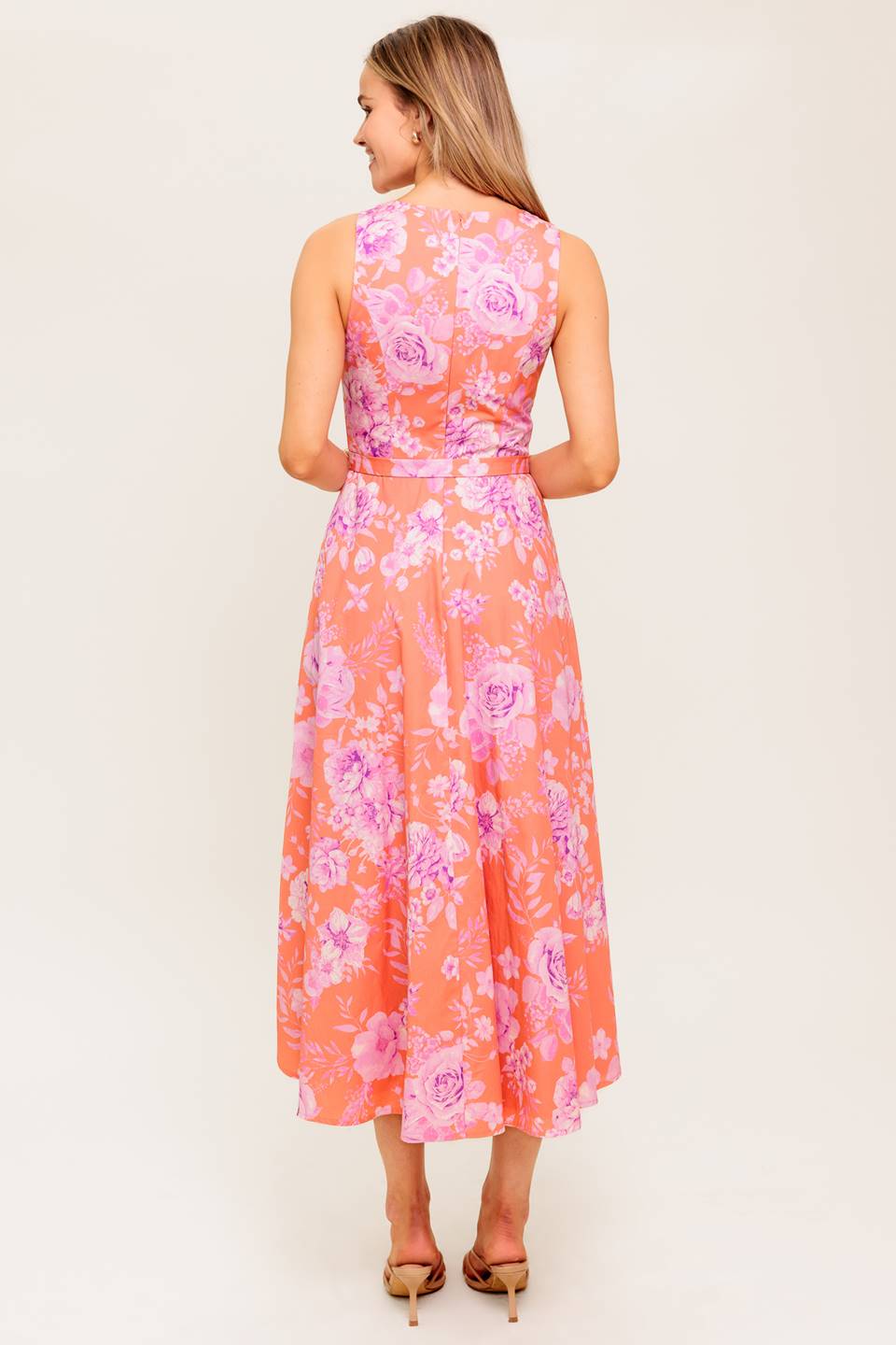 Coastline Stroll Midi Dress with Pockets - Coral Floral Print Summer Beach Dress for Women | Perfect for Vacations, Weddings & Outdoor Events