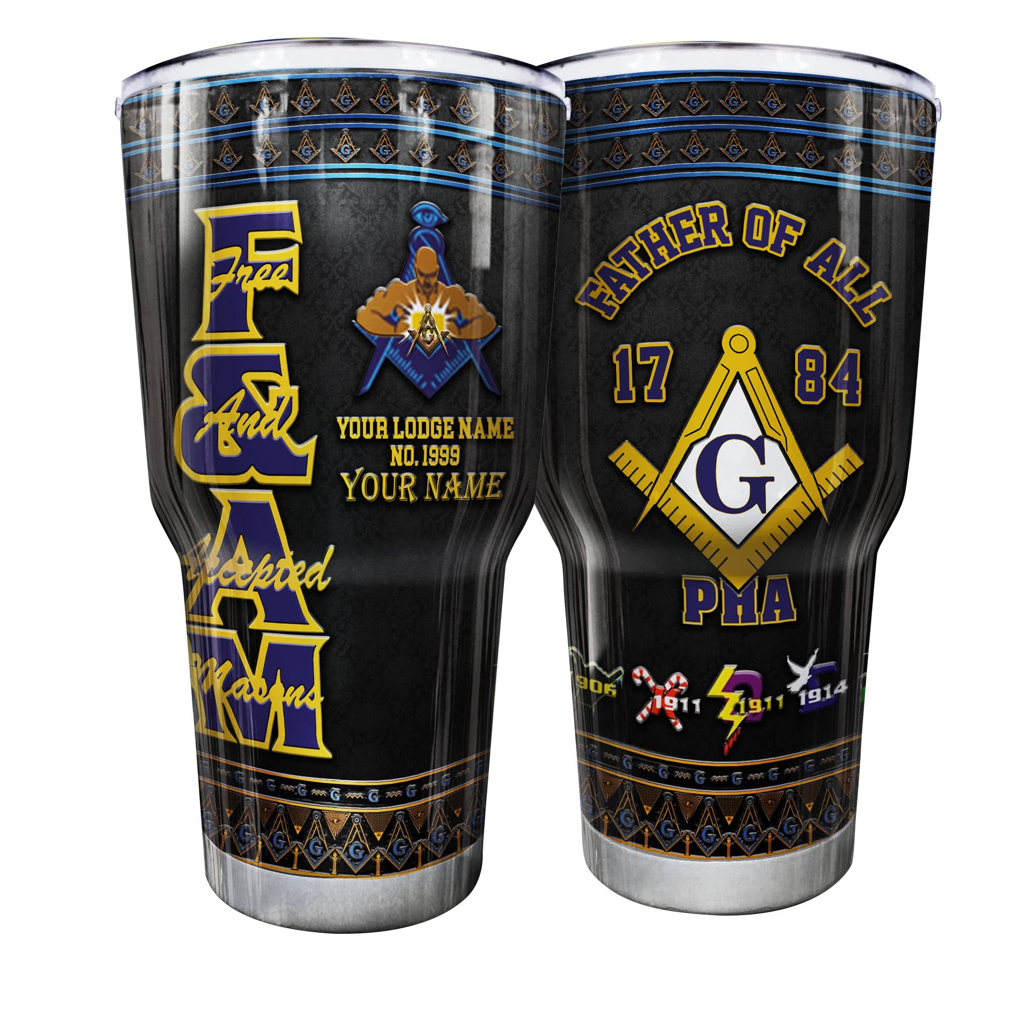 30oz Freemason Tumbler - Stainless Steel All Over Printed Masonic Tumbler with Symbol | Gift for Dad, Brother & Masons | Keeps Drinks Hot/Cold for Hours | Perfect for Lodge Meetings, Camping & Daily Use