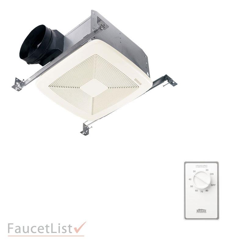 Broan QTXE050 Energy Star Certified 50 CFM Ultra Quiet Bathroom Exhaust Fan with Dehumidistat & Humidity Sensor - Perfect for Bathrooms, Laundry Rooms, and Small Kitchens