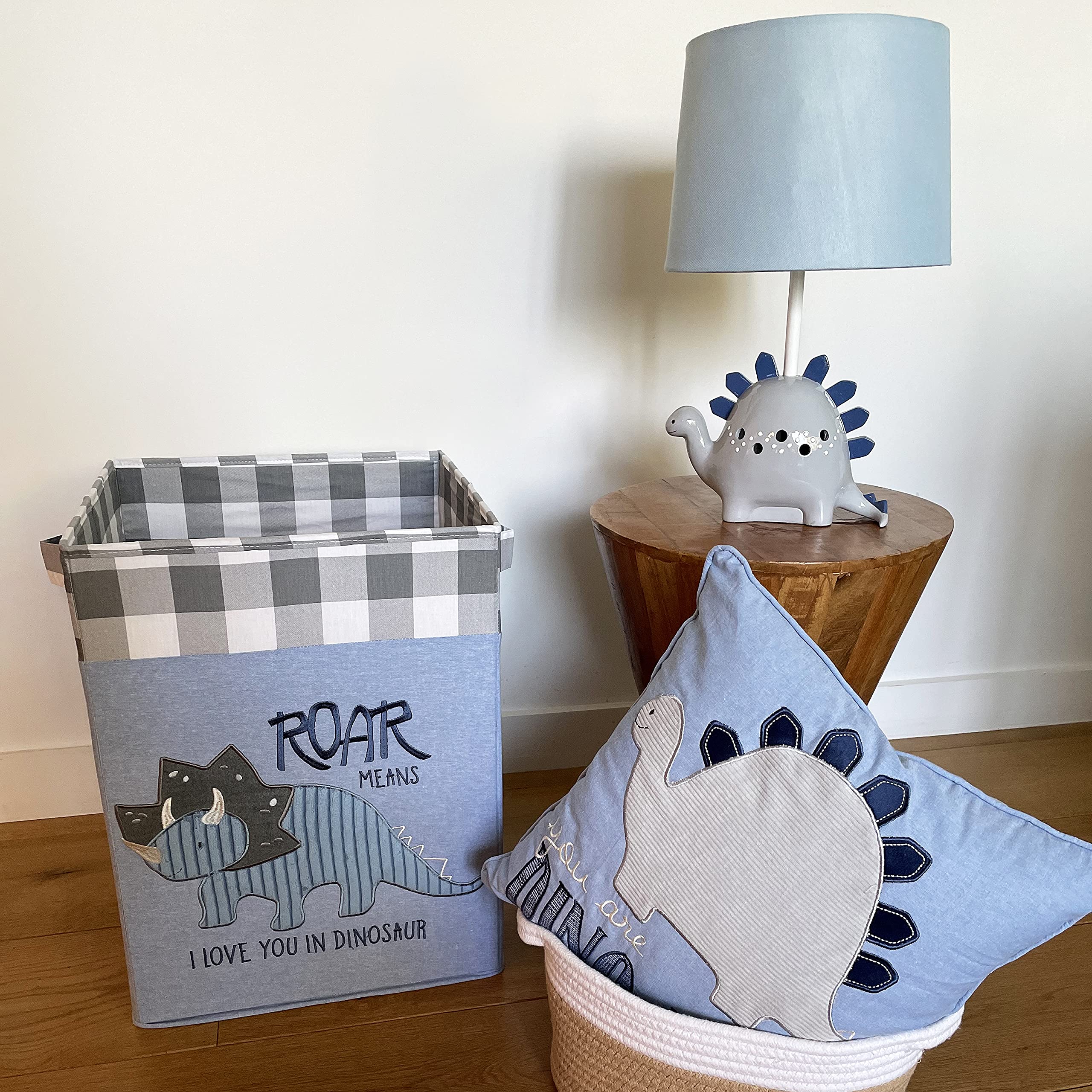 Levtex Baby Night Owl Table Lamp with Dinosaur Base & Blue Canvas Shade - 22