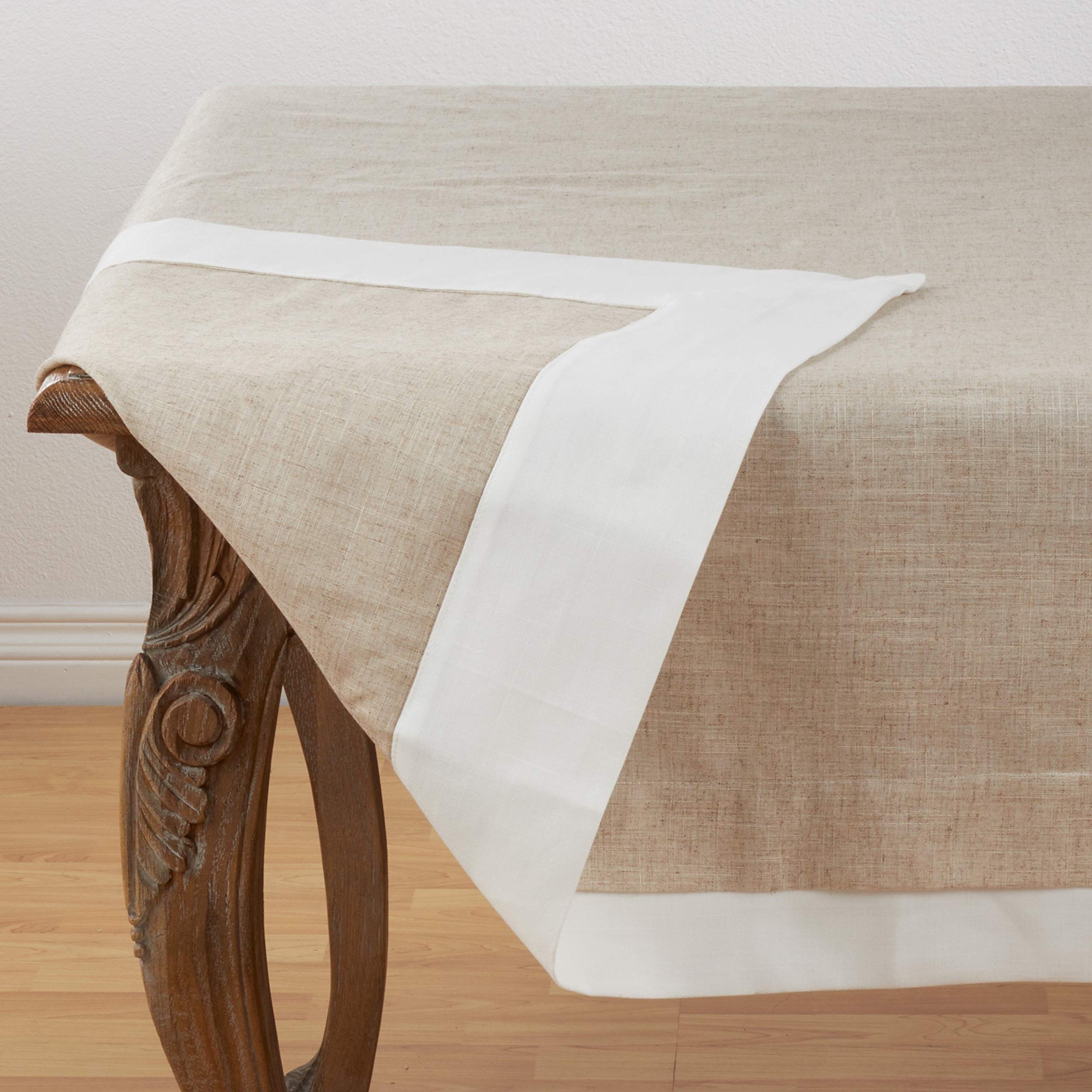 Fennco Styles Moldura Collection Classic Double Layer Linen Blend 67 x 104 Inch Tablecloth - Natural Elegant Table Cloth for Weddings, Banquets, Parties, Home Decor & Special Events | Perfect for Dining Tables, Buffet Tables & Event Decorations