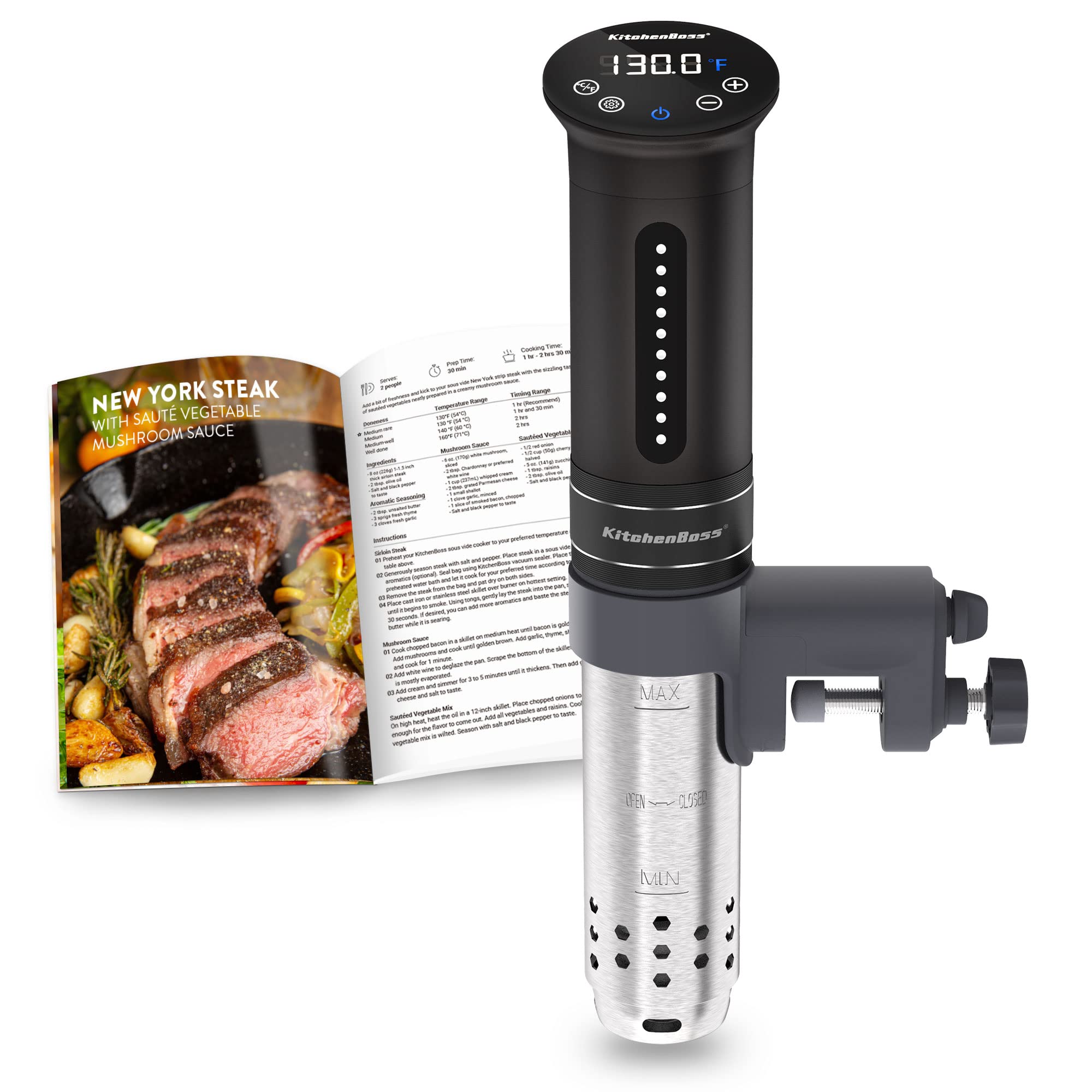 **KitchenBoss 1100W Sous Vide Cooker Machine - IPX7 Waterproof Immersion Circulator with Digital Display & 5 Vacuum Sealer Bags | Precise Temperature Control for Steak, Chicken, Fish & Vegetables | Perfect for Home Chefs & Meal Prep**