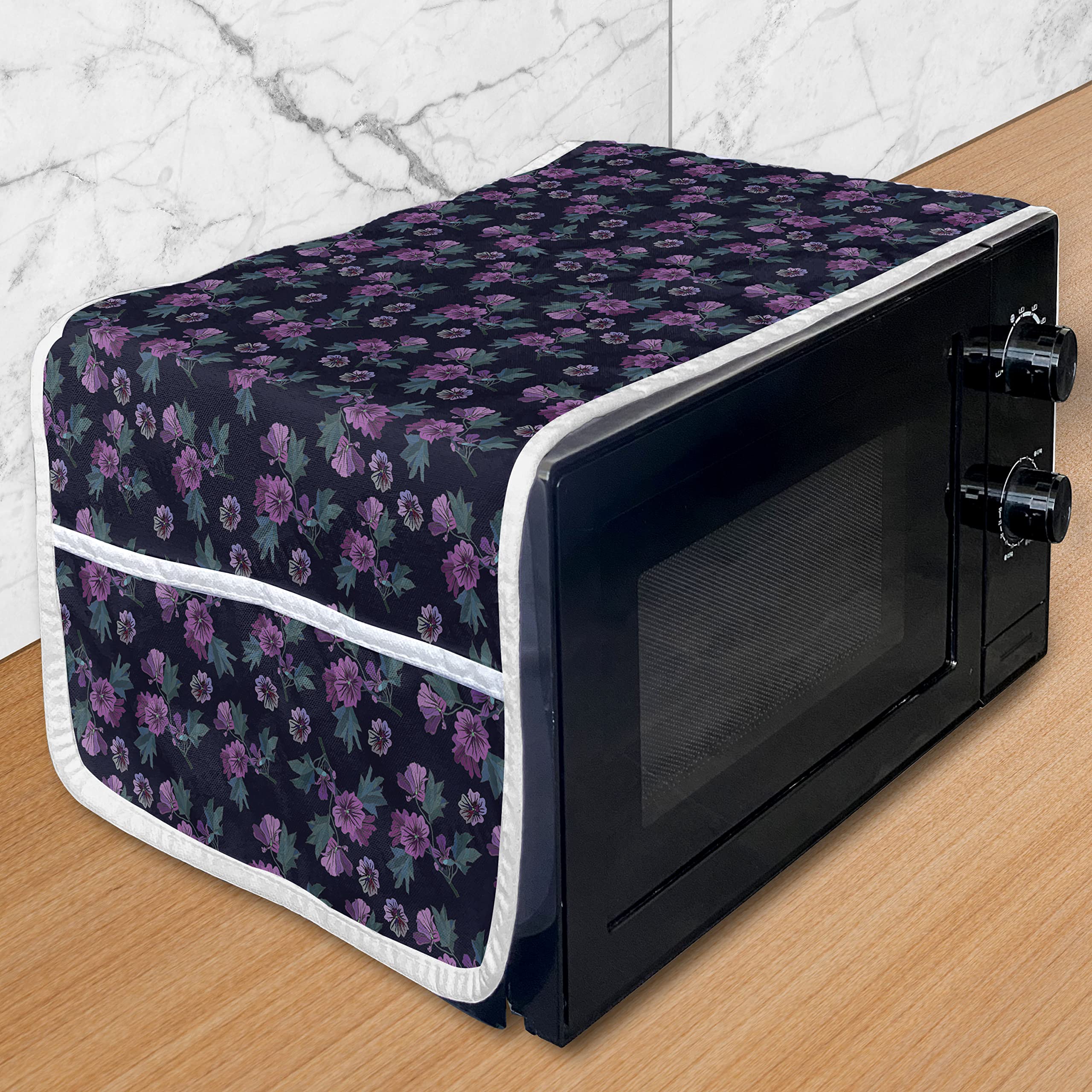 Ambesonne Floral Microwave Cover - Waterproof Kitchen Organizer with Pockets, Dark Purple Fuchsia Lily Poppy Flower Pattern (36
