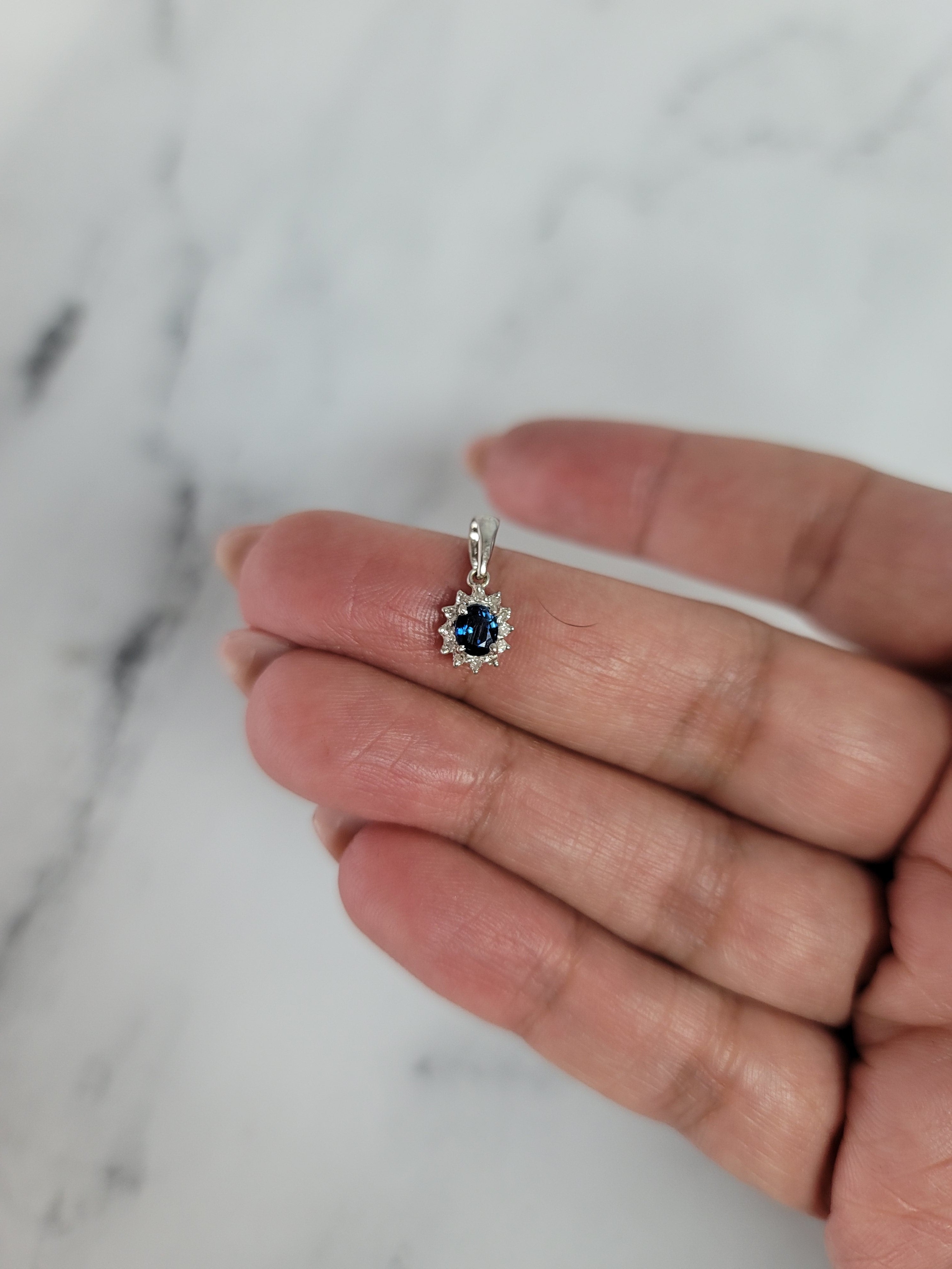 Elegant Oval Sapphire Diamond Halo Necklace | 14K Gold Pendant Jewelry for Women | Perfect for Weddings, Anniversaries & Special Occasions