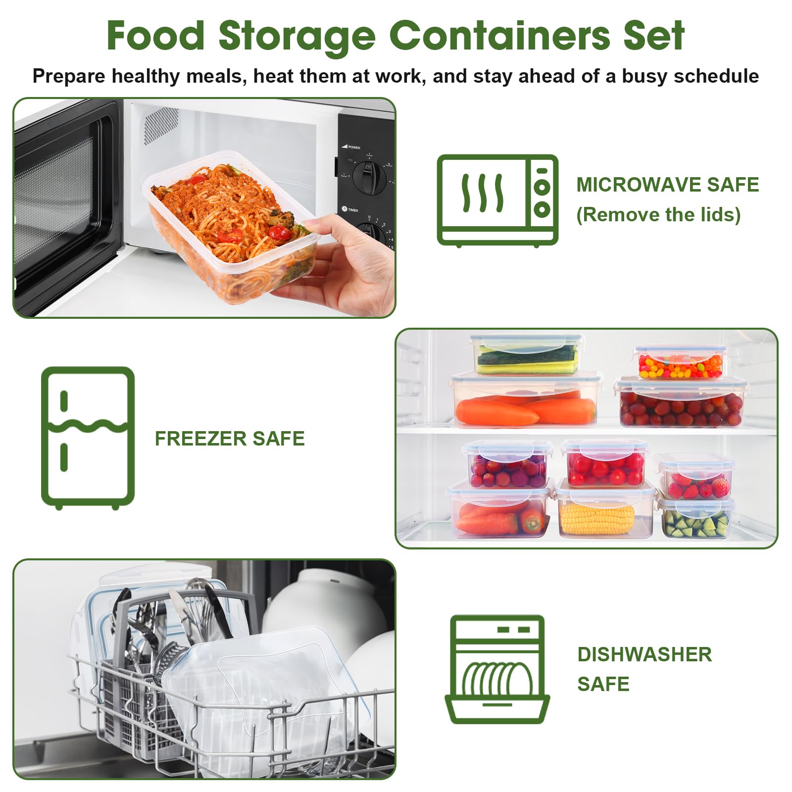 YASHE 16-Piece Airtight Food Storage Containers Set (8 Containers + 8 Lids) - BPA-Free Plastic Kitchen & Pantry Organization - Leakproof, Microwave & Freezer Safe - Perfect for Meal Prep, Leftovers & Bulk Food Storage