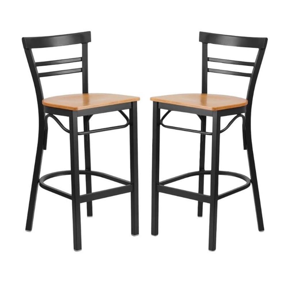 Black & Natural Metal Bar Stools Set of 2 - Industrial Style Counter Height Stools for Kitchen Island, Restaurant & Home Bar - Durable Square Seat Stools for Dining & Entertaining