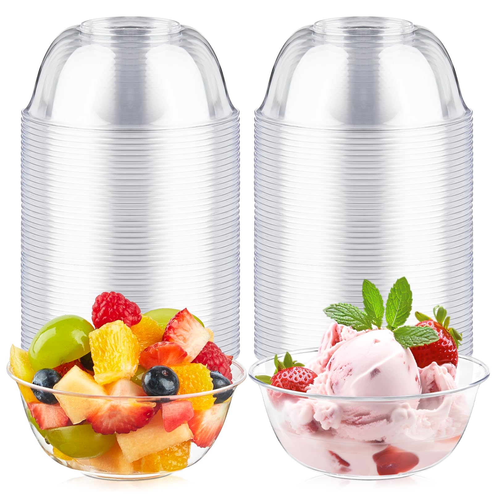 10 oz Clear Plastic Bowls 60 Pack - Small Disposable Salad Bowls for Ice Cream, Fruit, Desserts, Snacks & Party Serving - Perfect for Catering, Picnics, BBQs & Events