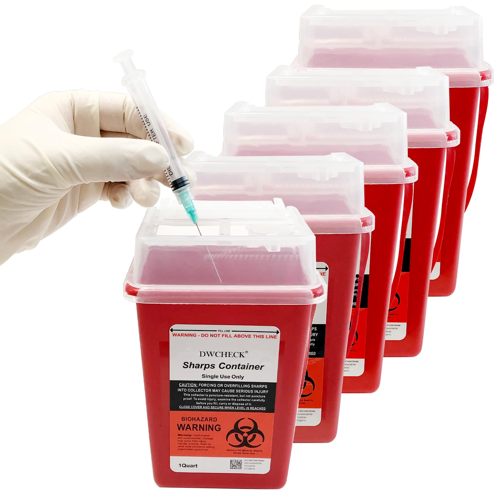 1 Quart Sharps Container 5-Pack - Professional Biohazard Needle & Syringe Disposal Containers for Home, Travel & Medical Use | Safe Small Sharps Disposal Solution for Diabetics, Tattoo Artists & Healthcare Workers