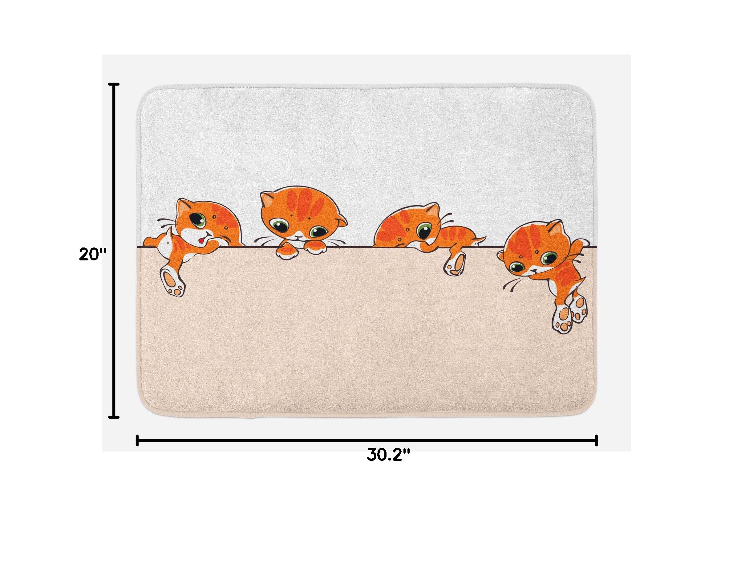 Ambesonne Non-Slip Plush Cat Bath Mat - Cute Kitties Jumping Over Walls Design, Soft Absorbent Bathroom Rug, 30.2