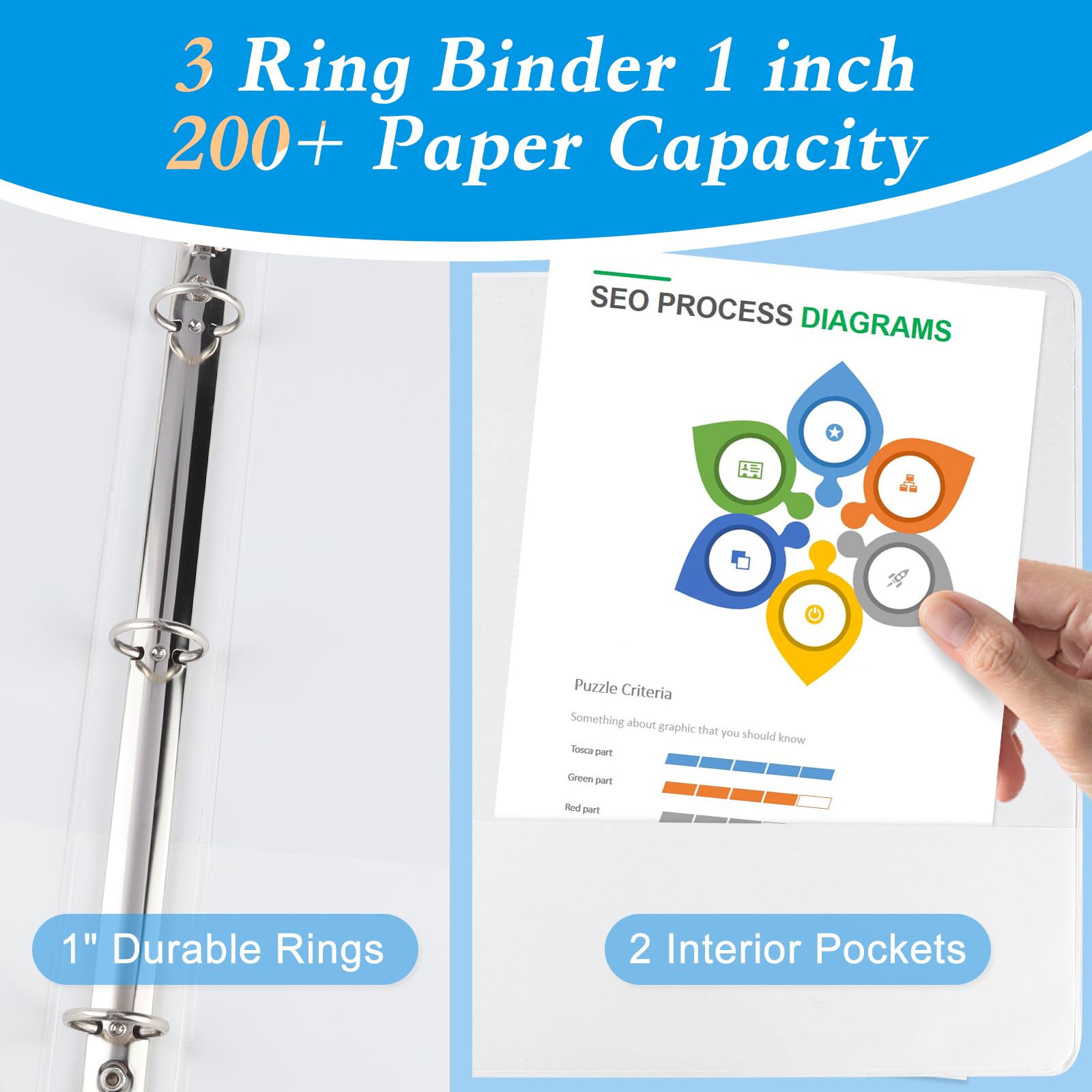 1-Inch Round Ring Binder - 12-Pack White 3-Ring Binders for Letter Size Paper | Durable Presentation Binders for Office, School & Business Documents | Perfect for Reports, Presentations & Organizing Files