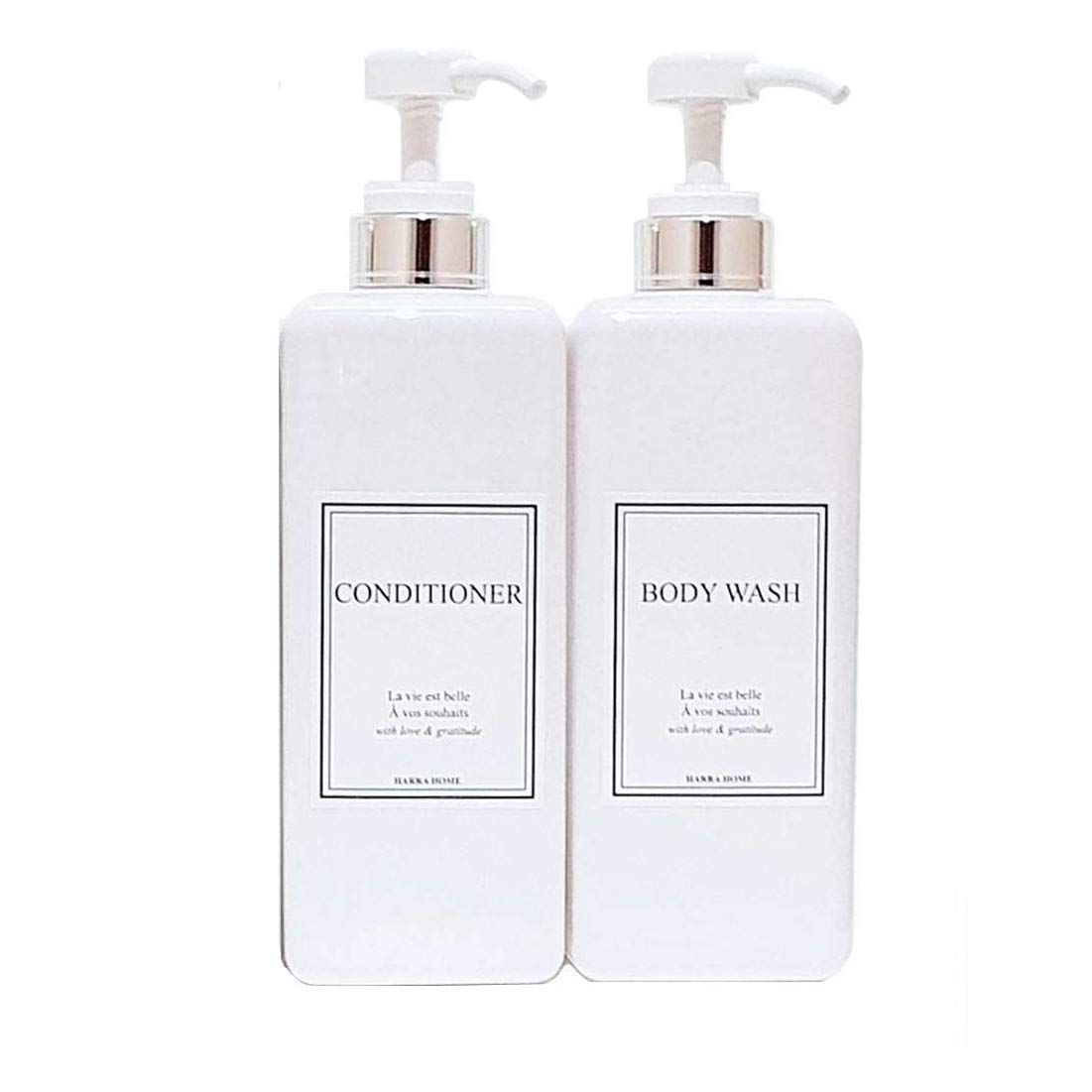 Refillable Square Plastic Pump Bottles for Shampoo, Conditioner, Soap & Lotion - BPA Free, Silver-White - Ideal for Body Wash, Moisturizer, Face Cream & Liquid Hand Soap - Perfect for Home, Salon & Travel Use