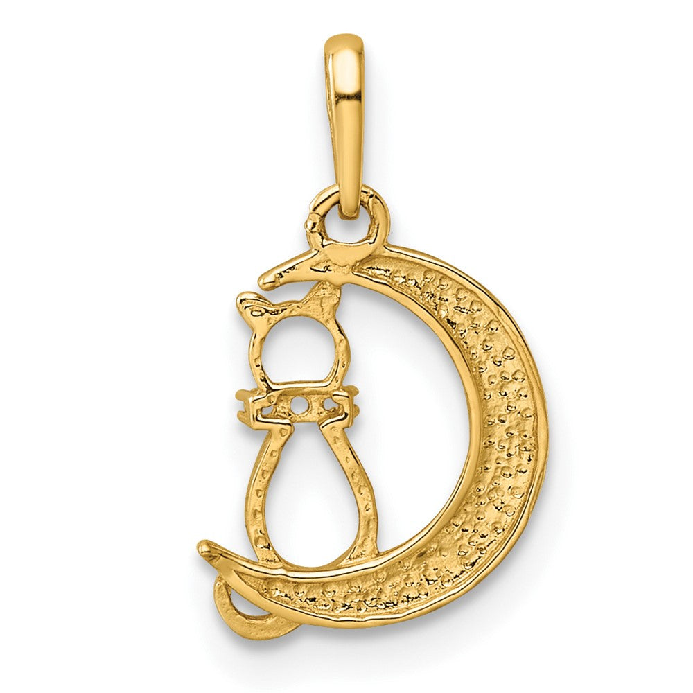 14K Gold CZ Cat and Moon Pendant Necklace - Elegant Zodiac Jewelry Gift for Women, Perfect for Birthday, Anniversary & Everyday Wear