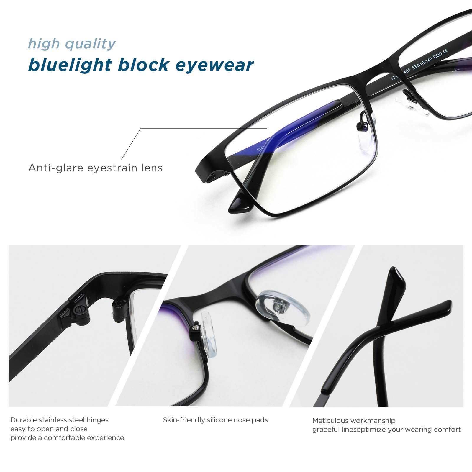Blue Light Blocking Glasses for Men - Metal Frame Gaming & Computer Use