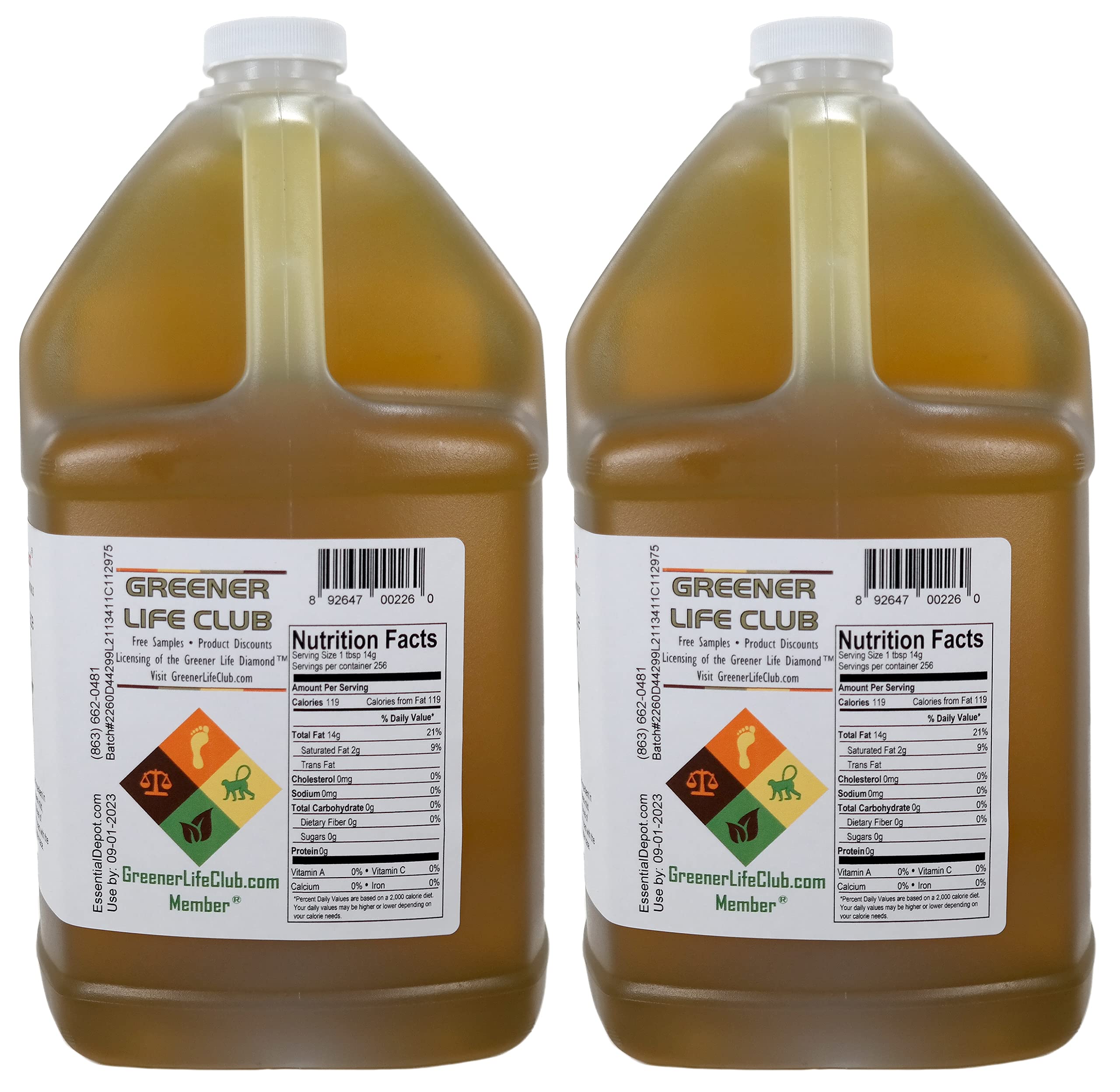 Premium Pomace Olive Oil - Food Grade, 2 Gallons (256 oz) - Pack of 2 x 1 Gallon HDPE Containers with Resealable Cap - Ideal for Cooking, Baking & Salad Dressings