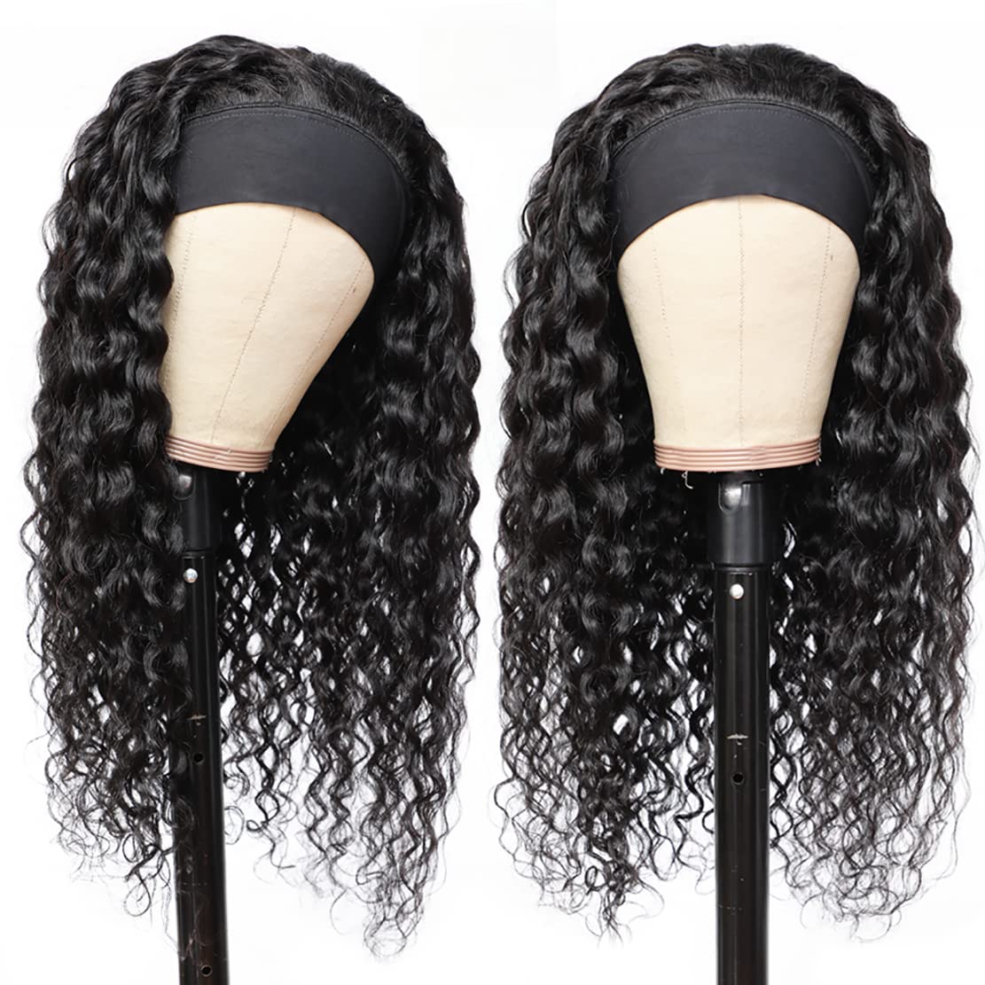 26 Inch Deep Wave Headband Wig - 100% Virgin Human Hair for Black Women | Glueless Curly Headband Wig with Natural Color | Perfect for Daily Wear, Parties & Special Occasions