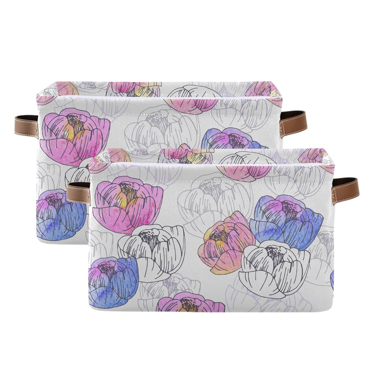 Elegant Poppy Floral Foldable Fabric Storage Bins - Large Capacity Closet Organizers with Reinforced Handles (2-Pack) | Perfect for Bedroom, Closet & Toy Organization