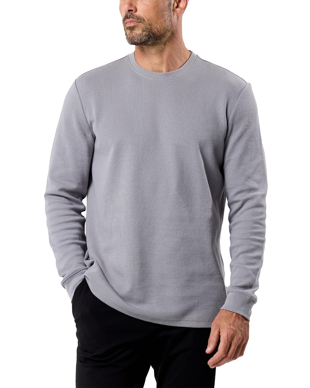 INTO THE AM Men's Long Sleeve Waffle Knit Thermal Shirt - Premium Crew Neck Long John Top (Sizes S-4XL) | Warm Winter Base Layer for Outdoor Activities & Casual Wear