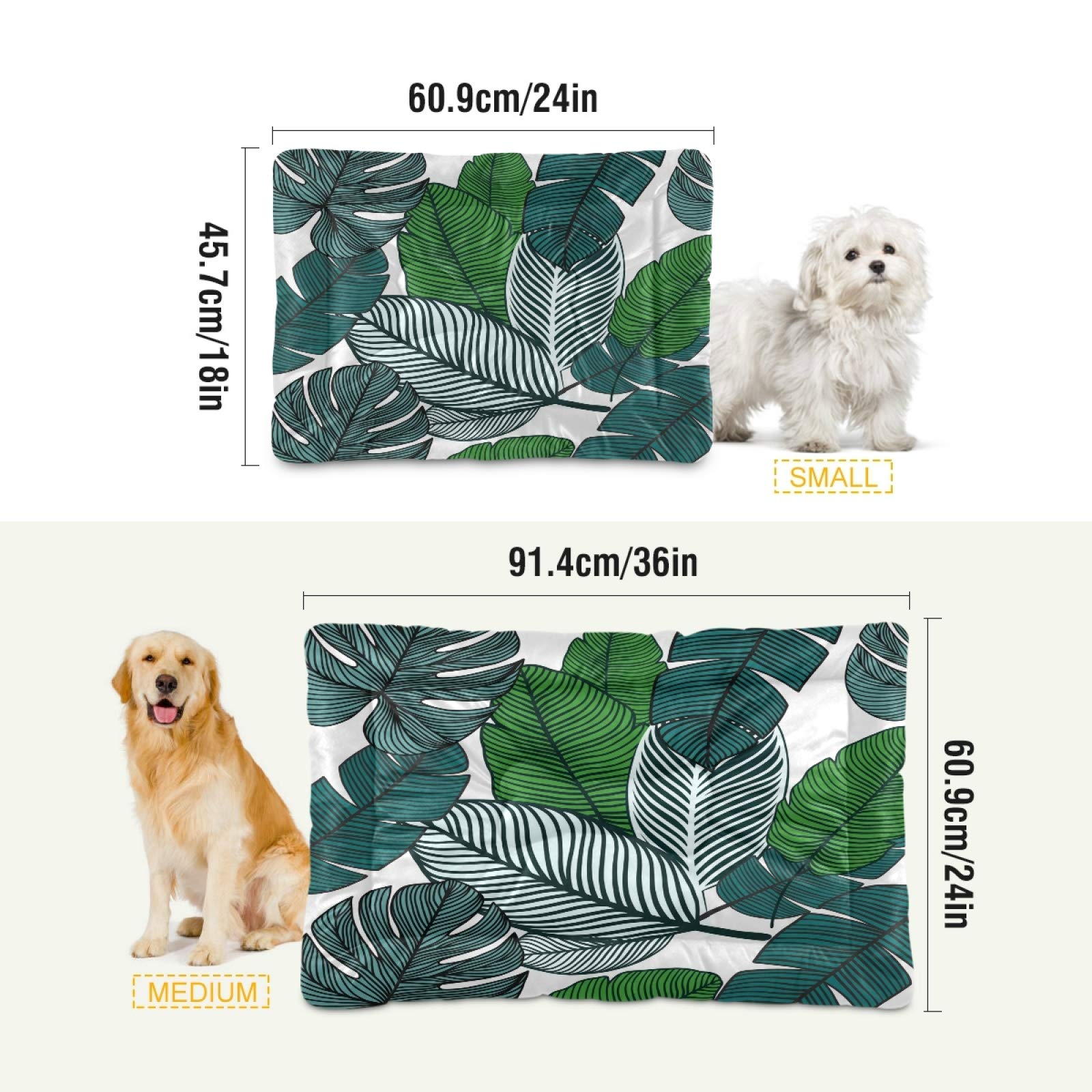 Tropical Leaves Print Rectangle Pet Bed - Ultra Soft & Comfortable Calming Dog Bed for Small & Medium Dogs & Cats, 24x18 Inch - Perfect for Living Room, Bedroom & Pet Travel