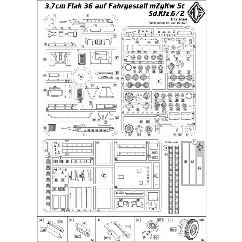 1/72 Scale SdKfz.6/2 3.7cm Flak 36 German Anti-Aircraft Gun Model Kit - Ace Models 72573 - Perfect for Military Collectors & WWII Diorama Building