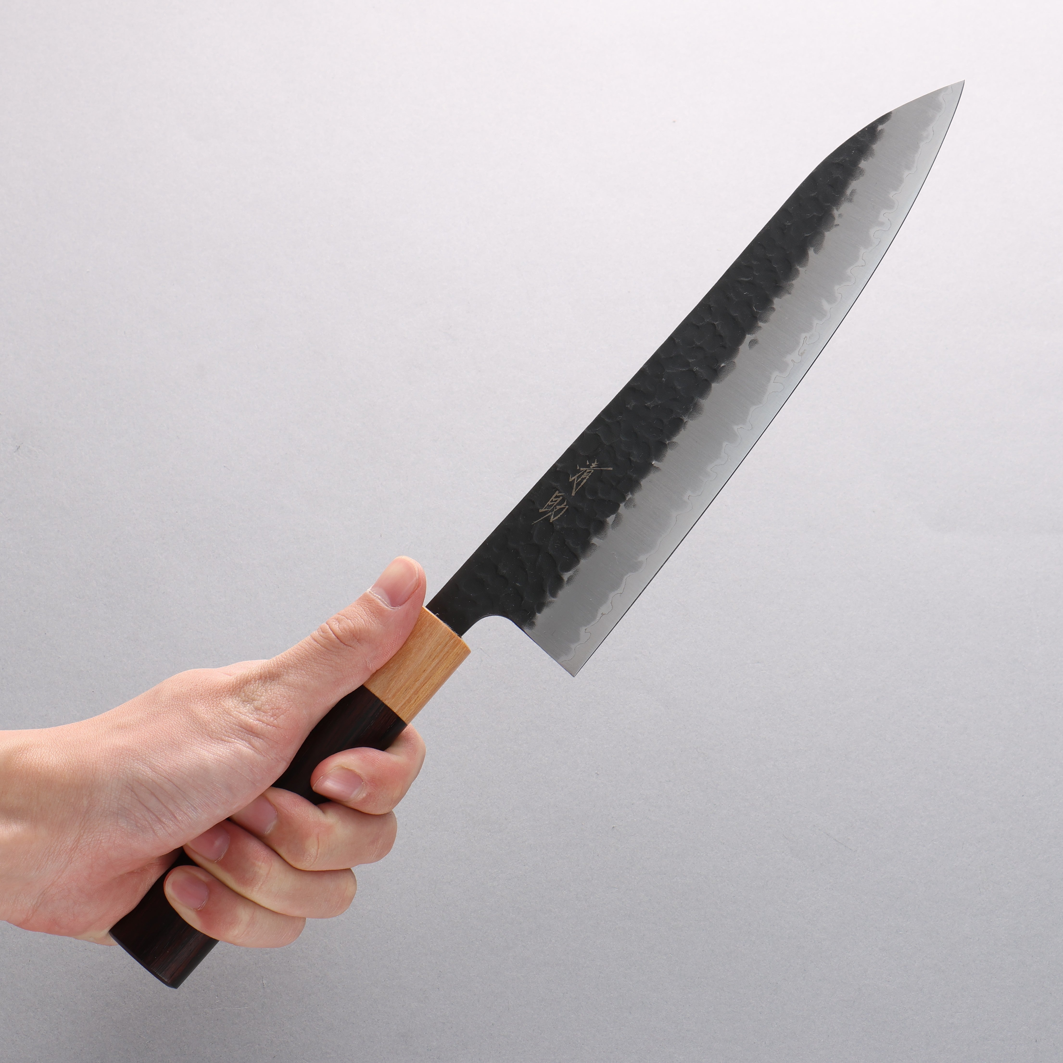 Premium Seisuke Shitan Blue Super Hammered Kurouchi Gyuto Japanese Chef Knife 210mm - High-Carbon Steel Blade with Ergonomic Shitan Handle for Professional Chefs & Home Cooking