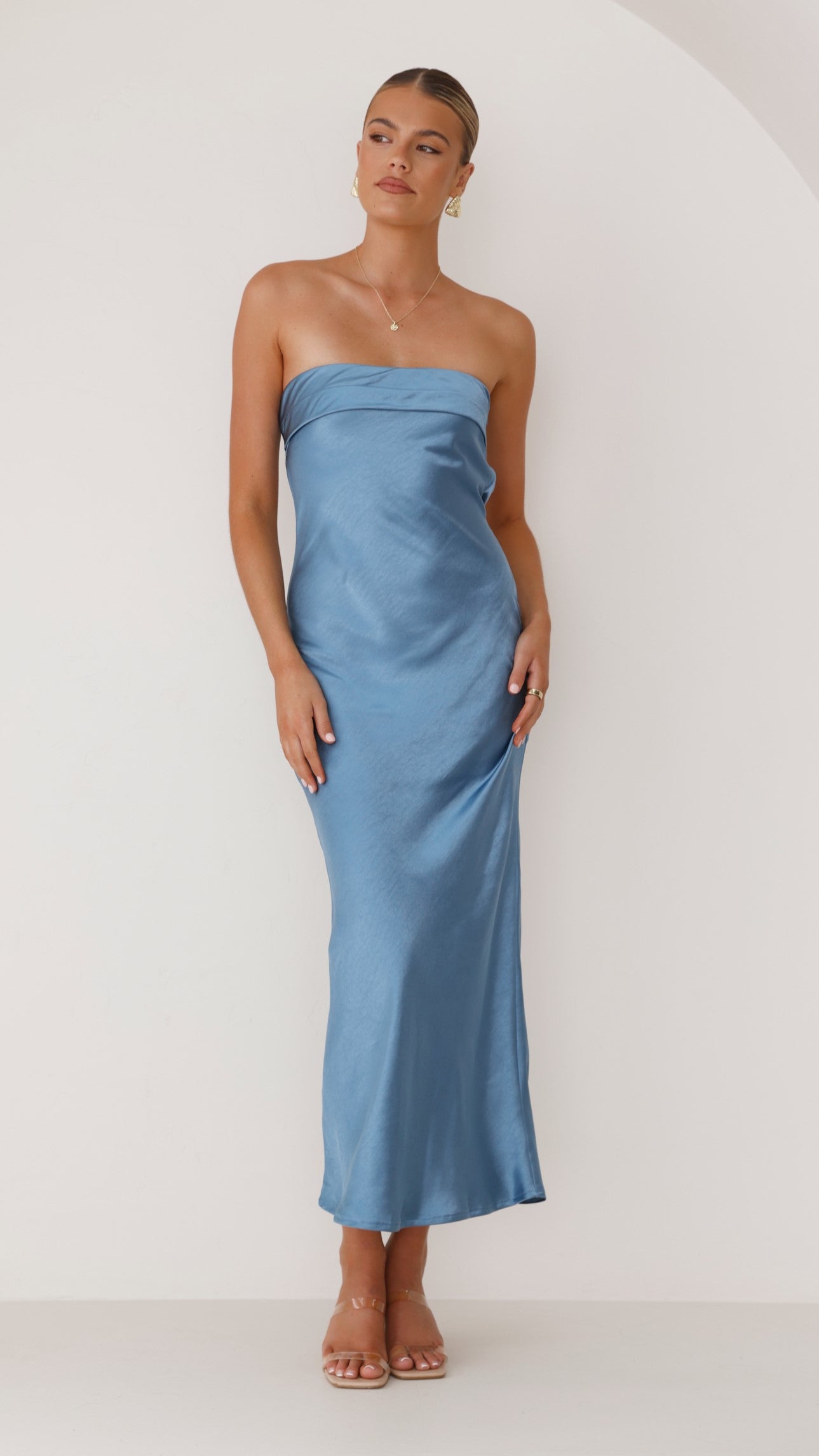 Gisele Maxi Dress for Women - Elegant Steel Blue Long Flowy Dress for Summer, Beach, Party & Special Occasions