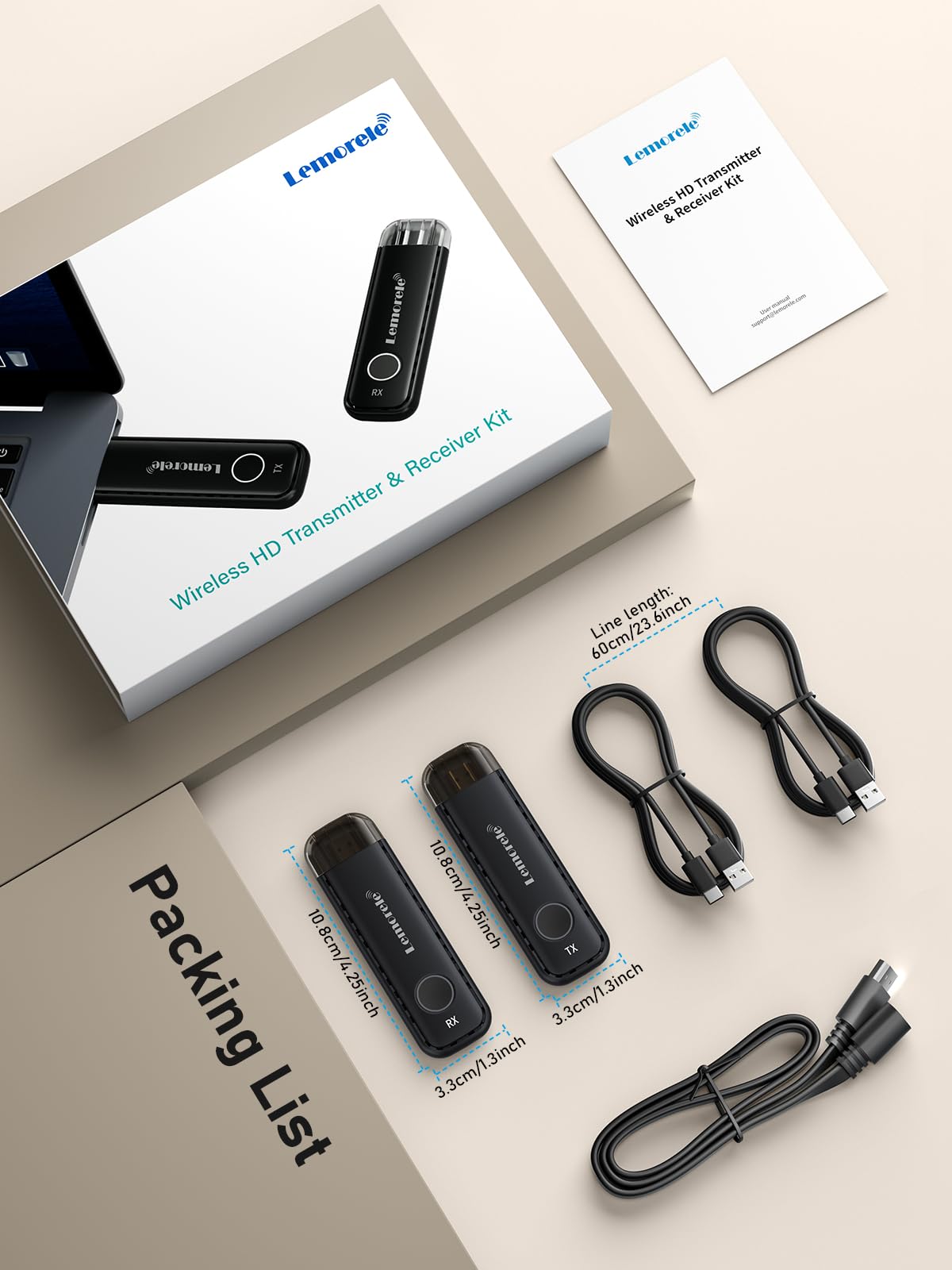 Lemorele Wireless HDMI Transmitter and Receiver Kit - 2.4/5GHz Dual Band HDMI Extender for Streaming HD Video & Audio from Laptop/PC to Projector/Monitor/TV (Plug & Play) - Perfect for Home Theater, Office Presentations & Gaming Setups