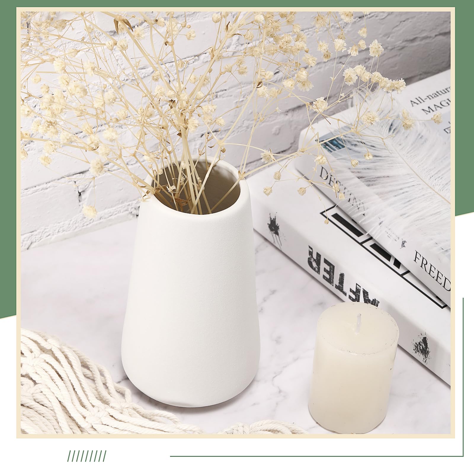 Roshtia Set of 10 White Ceramic Vases - Modern Farmhouse Decor for Wedding, Pampas Grass, Home & Office Table Centerpieces - Perfect for Rustic, Boho & Minimalist Interior Design Styles