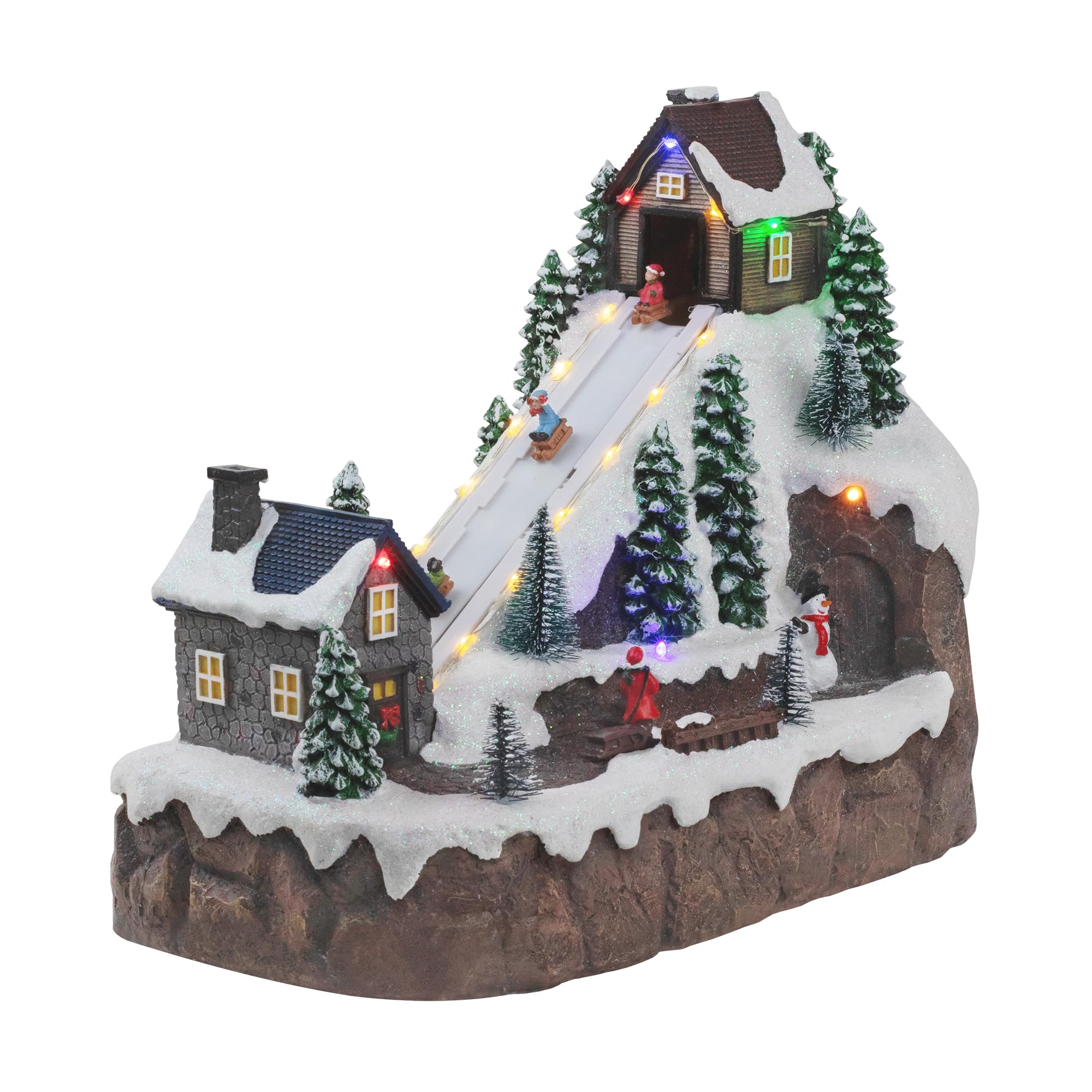 Christmas Village Sledding Down Hill - Musical Lighted Snow Village Set with 8 Animated Kids Figures | Winter Wonderland Holiday Home Decor for Mantel, Tabletop & Christmas Display