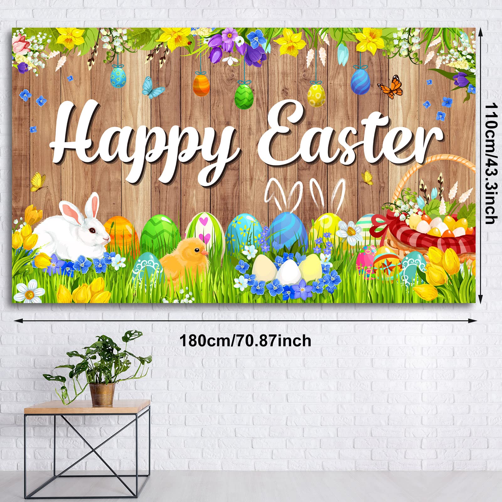 Happy Easter Backdrop Photography Banner - 70.8x43.3 Inch Bunny Grassland Rustic Wood Background with Easter Eggs for Spring Party Decorations, Church Events & Jesus Celebration - Perfect for Easter Photo Booths, Home Decor & Holiday Festivities