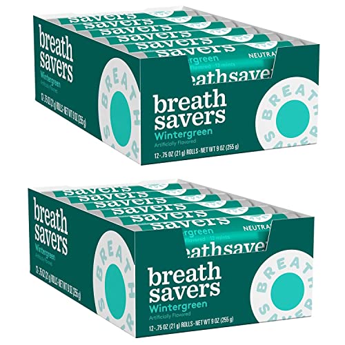 Breath Savers Wintergreen Mints - 24 Count (Pack of 2) - 12 Piece Packs - Fresh Breath Mints for On-The-Go, Office & After Meals