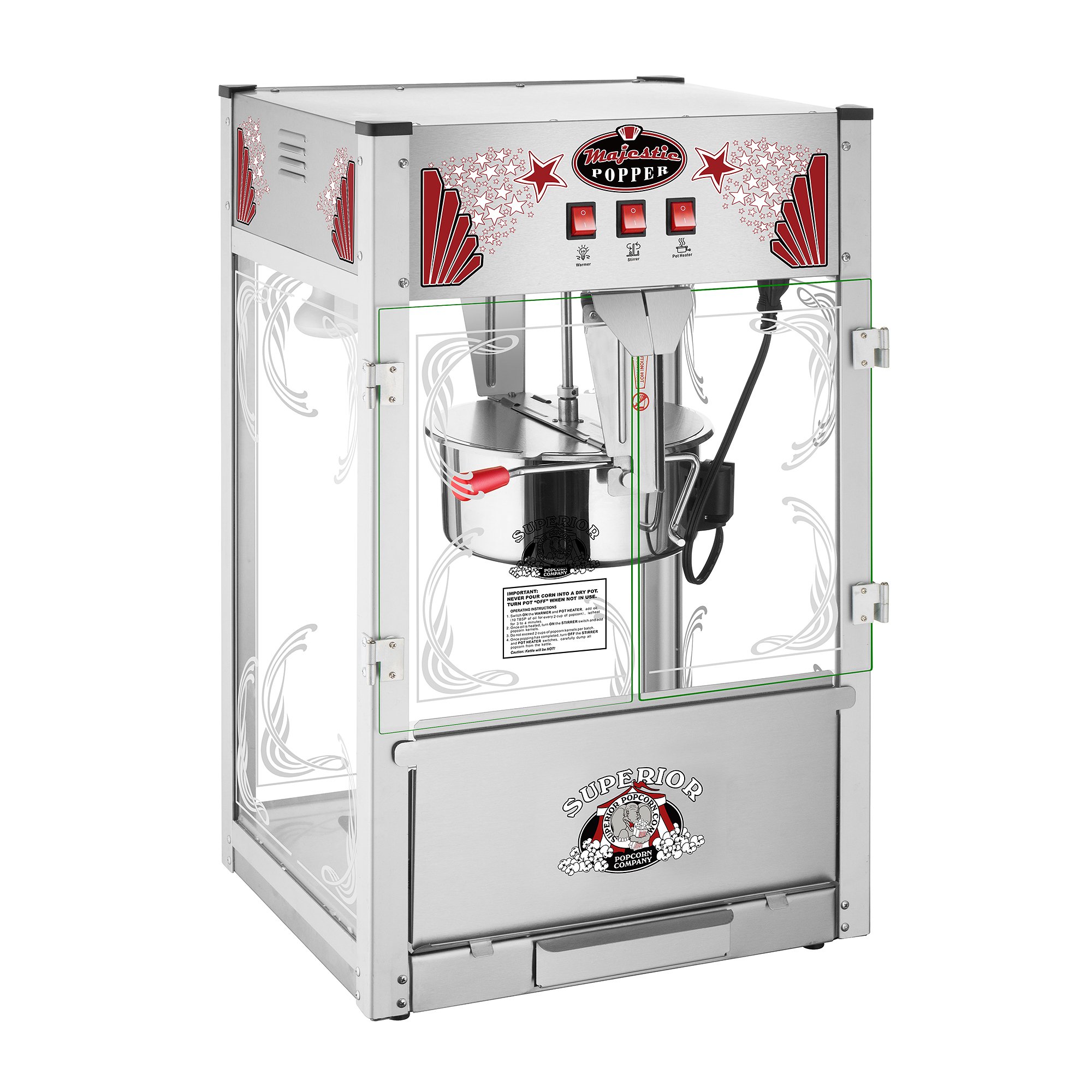 Superior Popcorn Machine 16oz - Commercial Countertop Popcorn Popper with Warming Tray | Movie Theater Style Popcorn Maker for Home, Parties & Events | Large Stainless Steel Popcorn Machine by Superior Popcorn Company (Silver)