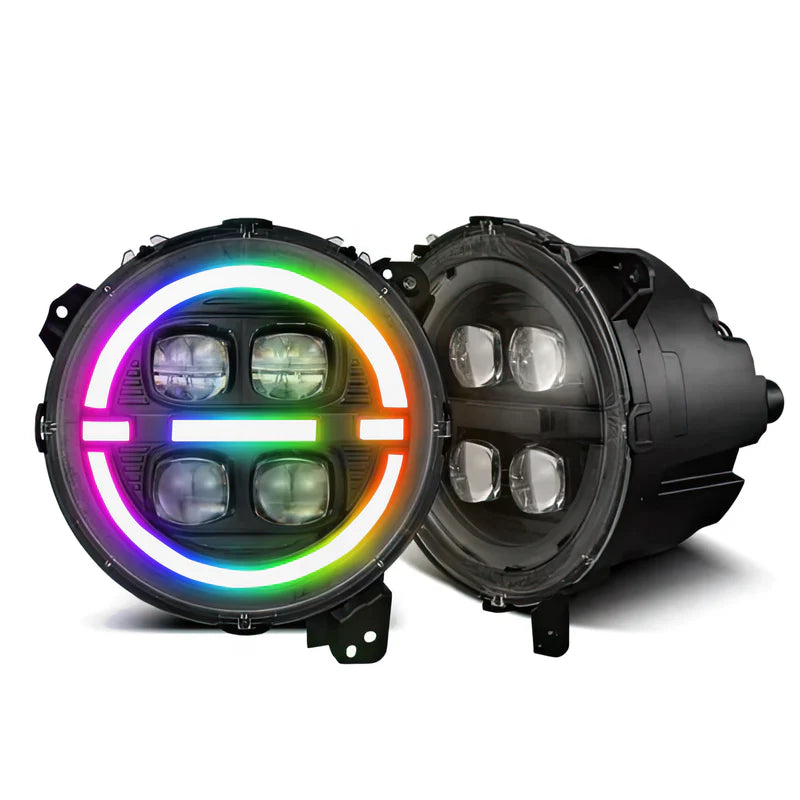 Alpharex Multicolor Flow Series Alphablack Nova LED Headlights for Jeep Wrangler JL & Gladiator JT (2018-2025) - Upgrade Your Off-Road Lighting for Night Adventures