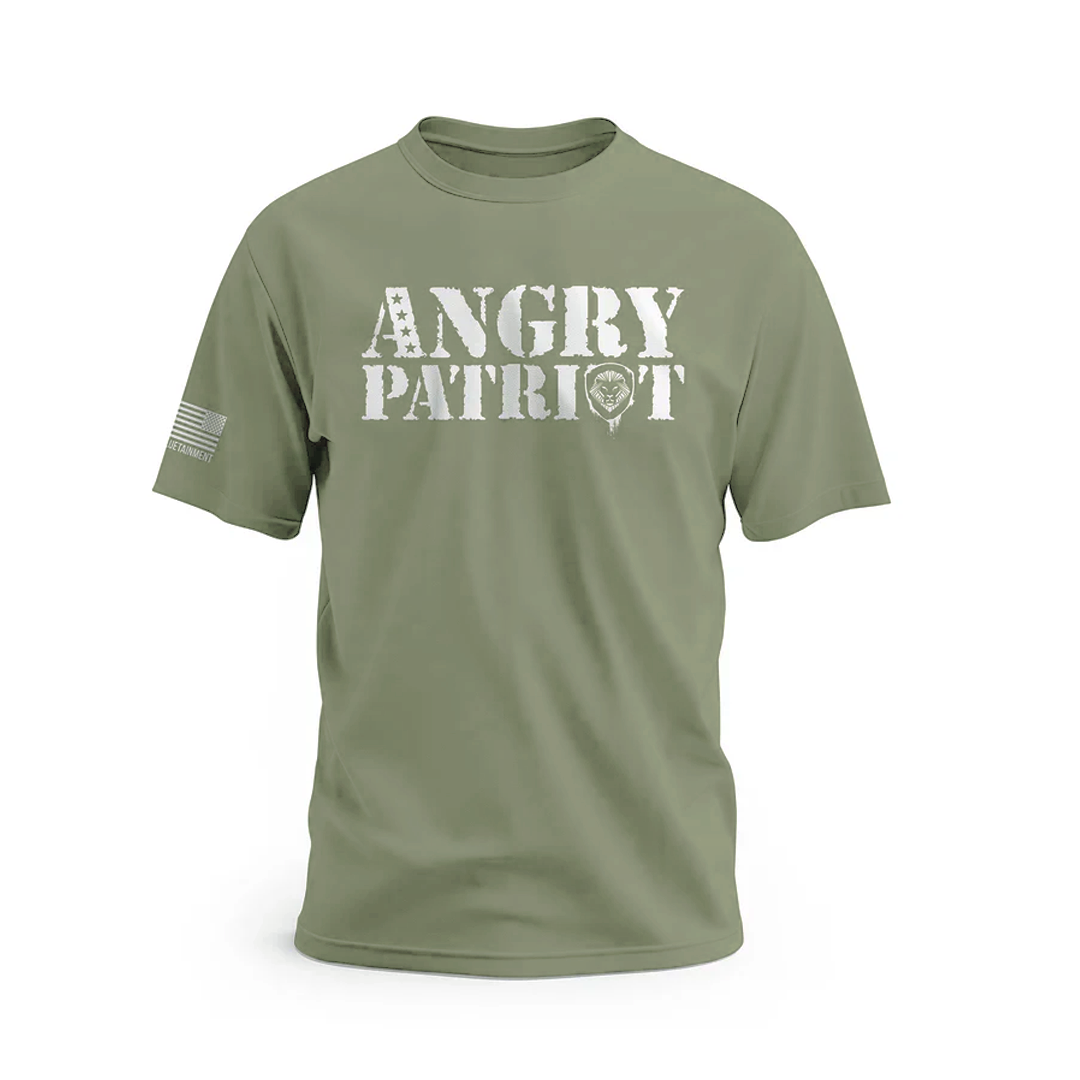 Angry Patriot Army Green Short Sleeve T-Shirt for Men - Military Inspired Casual Tee for Patriotic Events, Outdoor Activities & Everyday Wear
